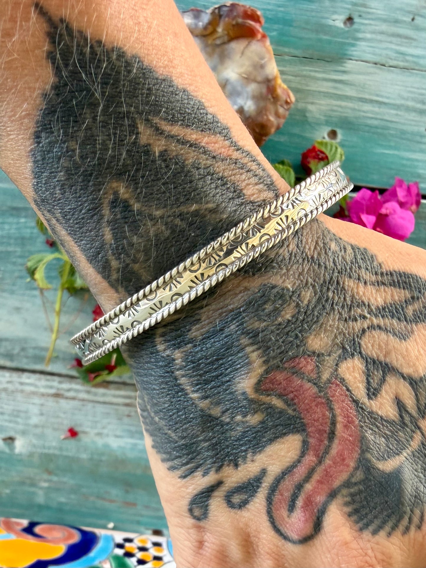 Skinny Stamped Silver Cuff