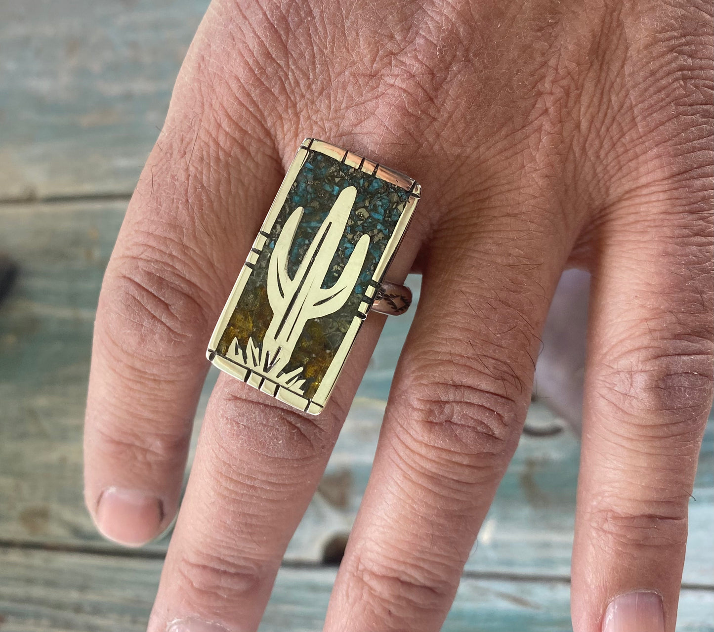 Men’s Inlay Cactus Ring