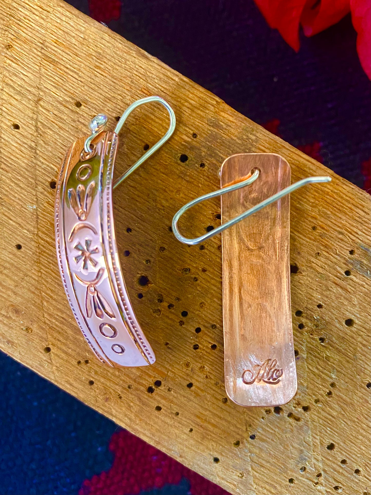 Stamped Copper Dangle Earrings