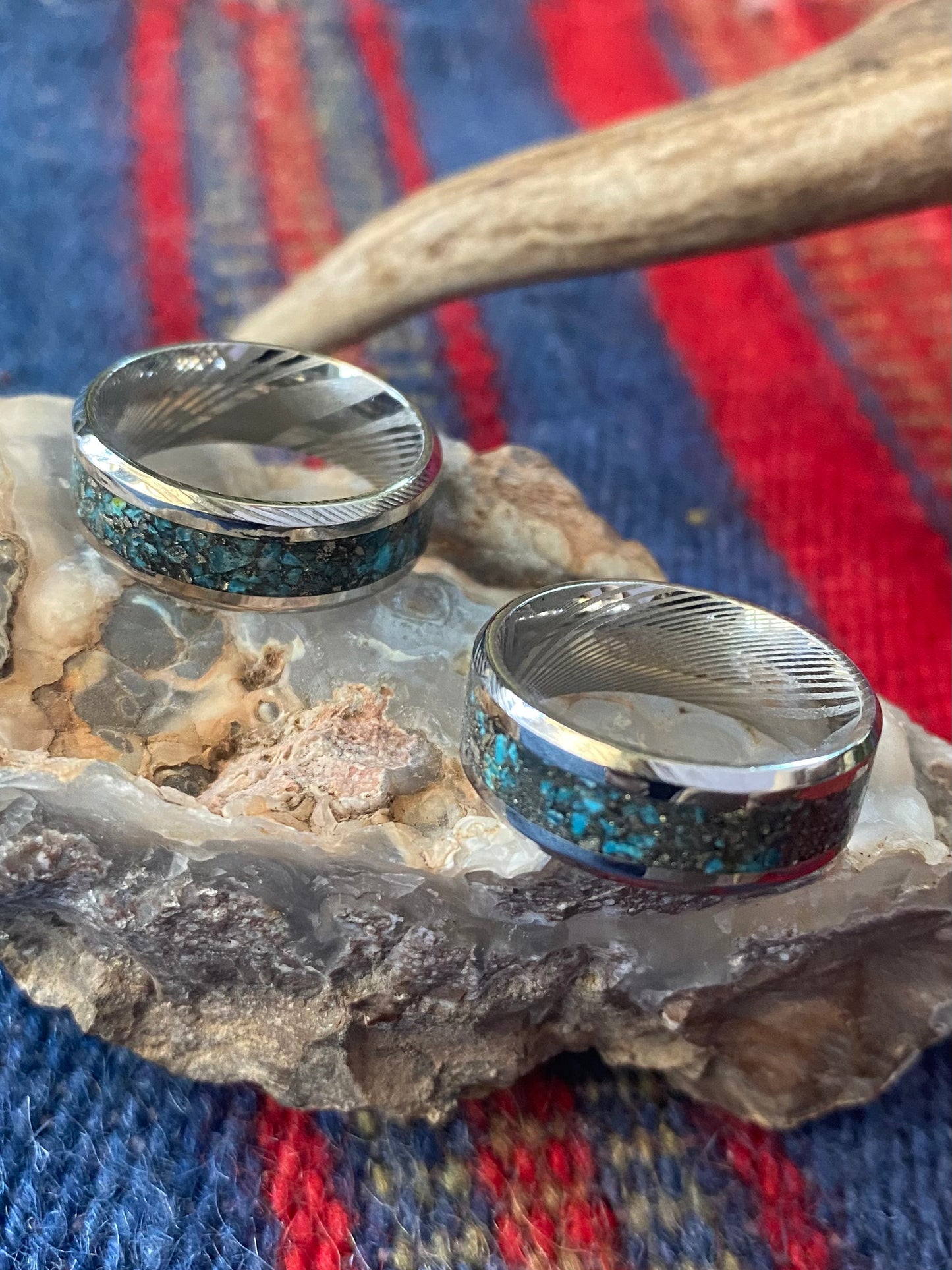Damascus Steel Turquoise Inlay Ring
