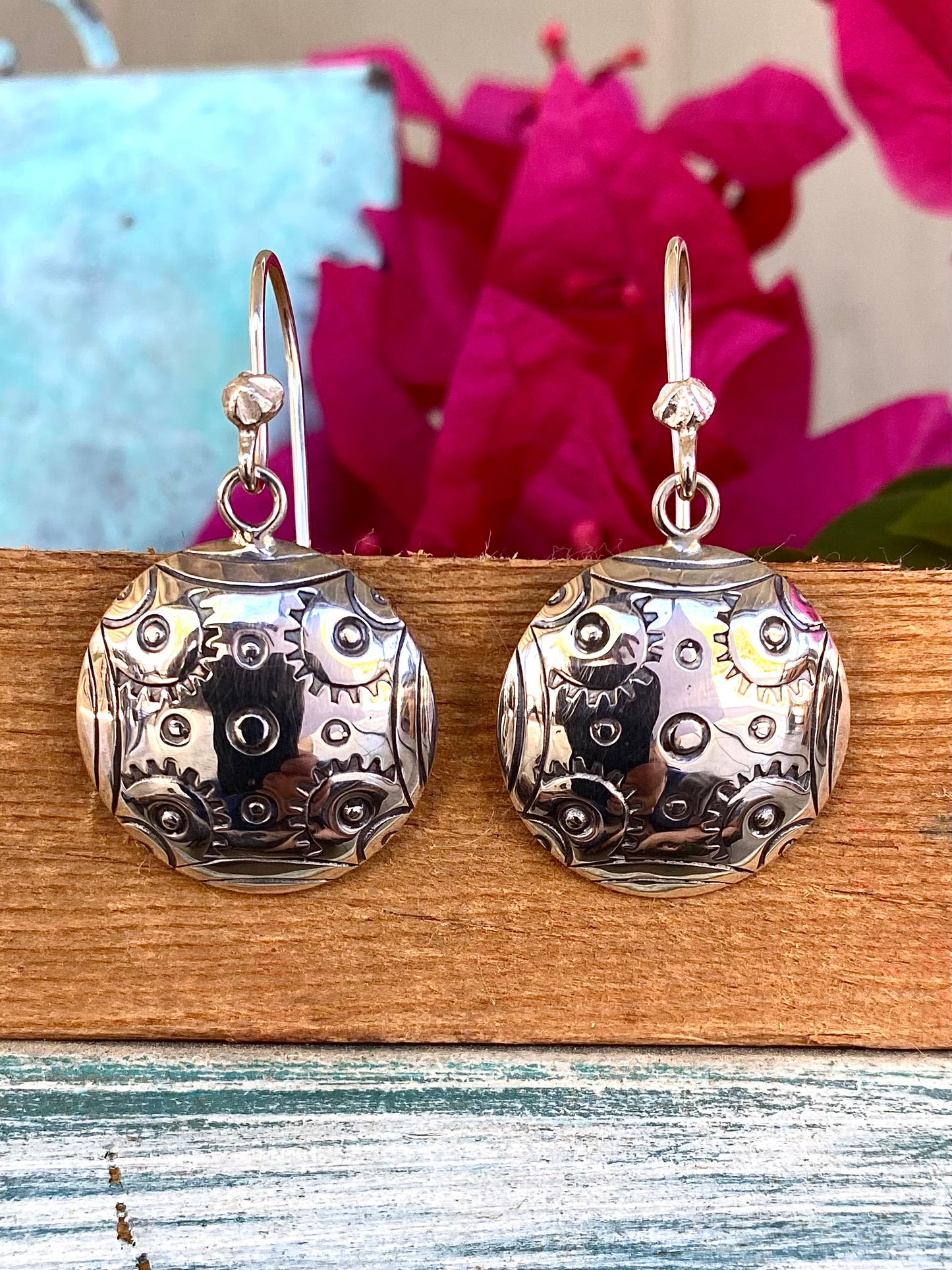 Silver Stamped Disc Earrings