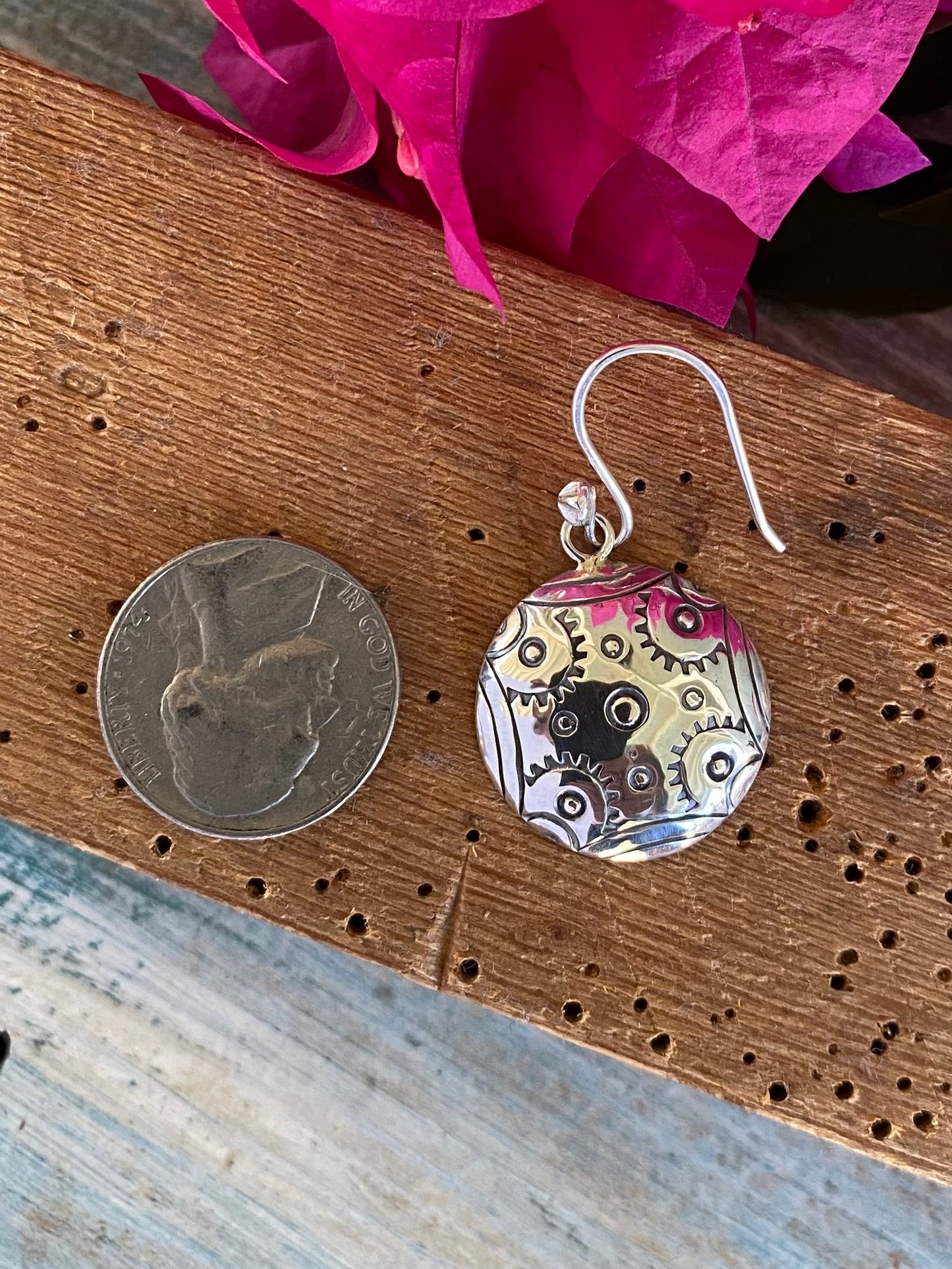 Silver Stamped Disc Earrings