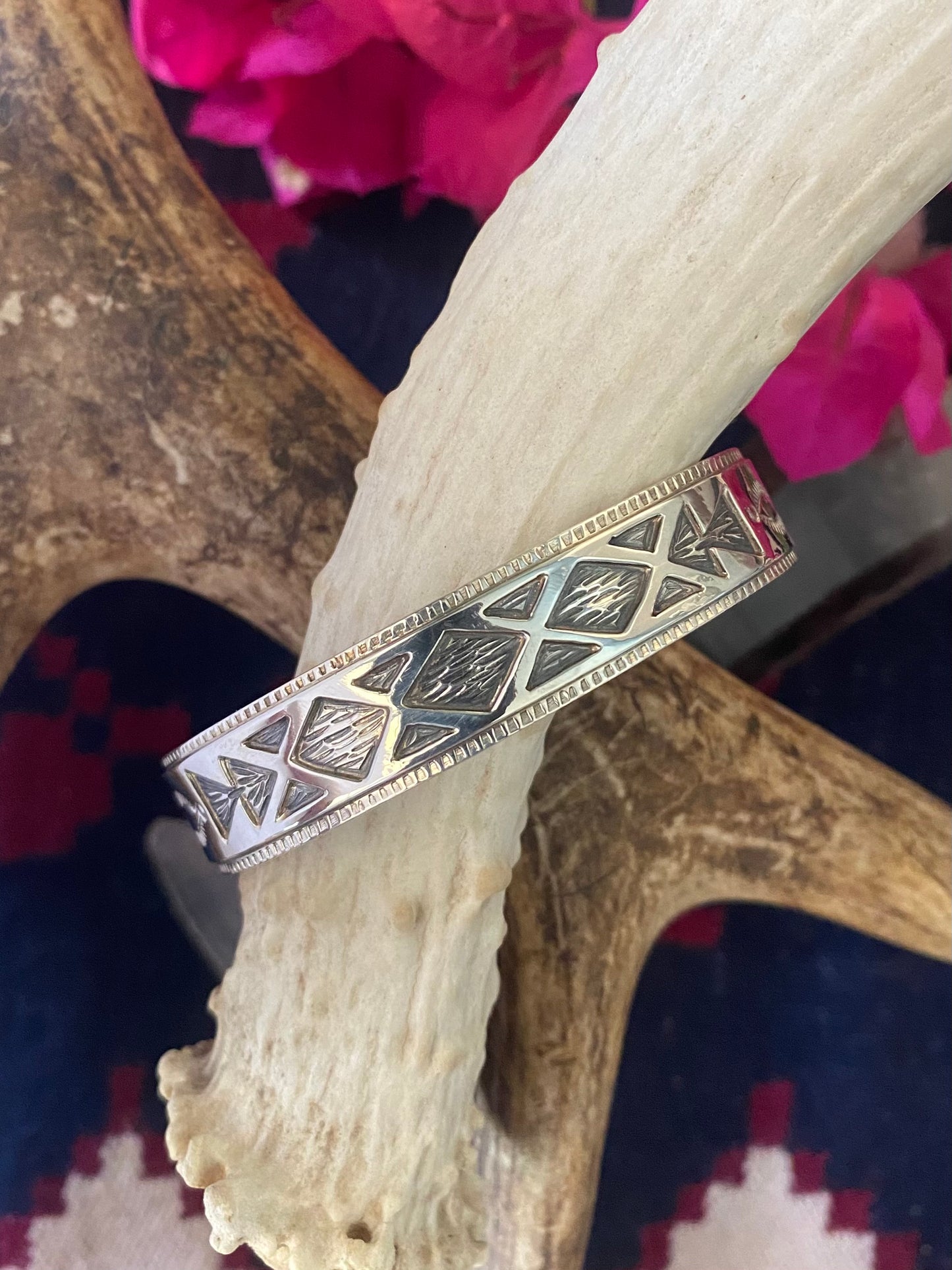 Layered and Stamped Silver Cuff