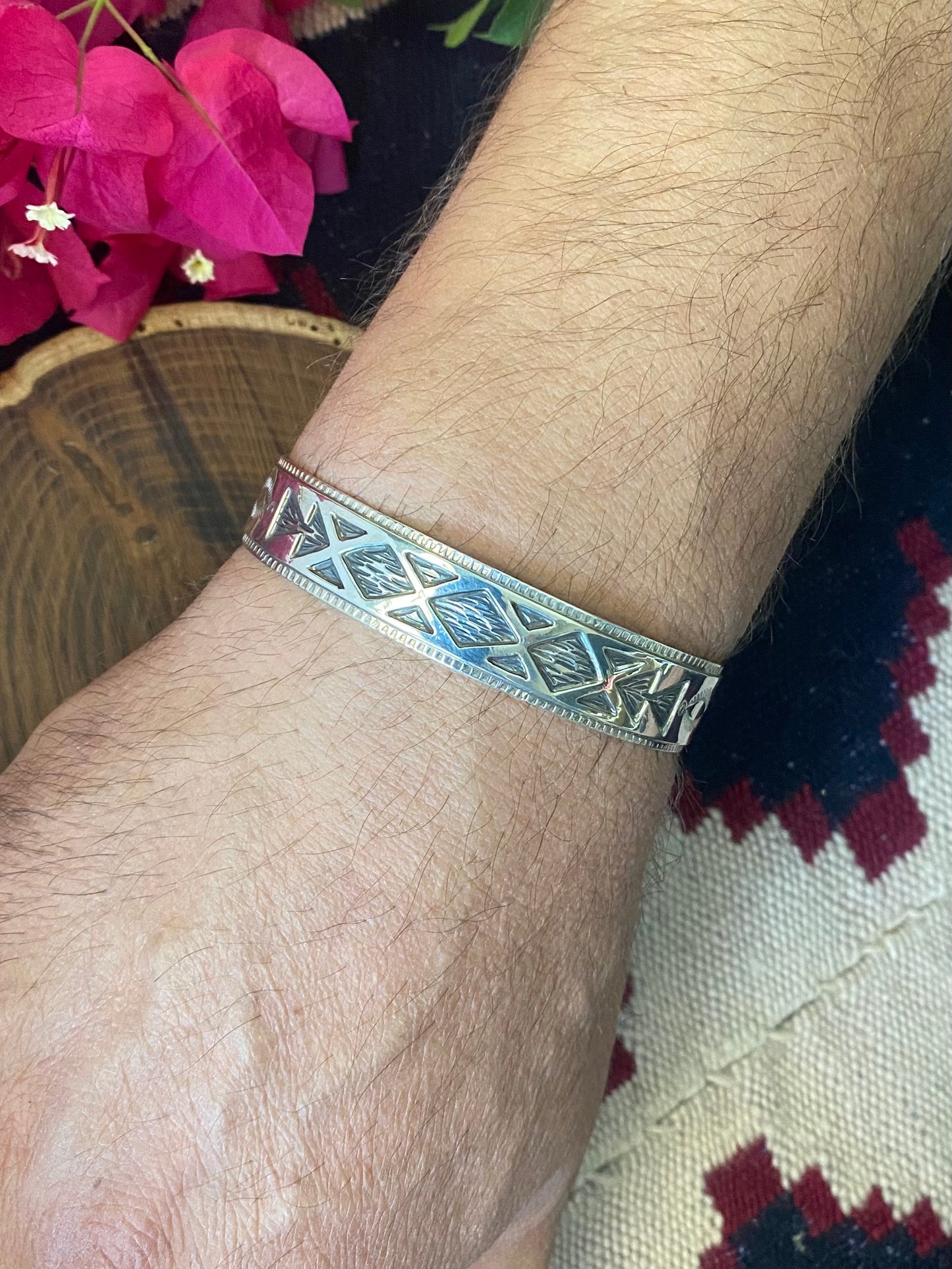 Layered and Stamped Silver Cuff