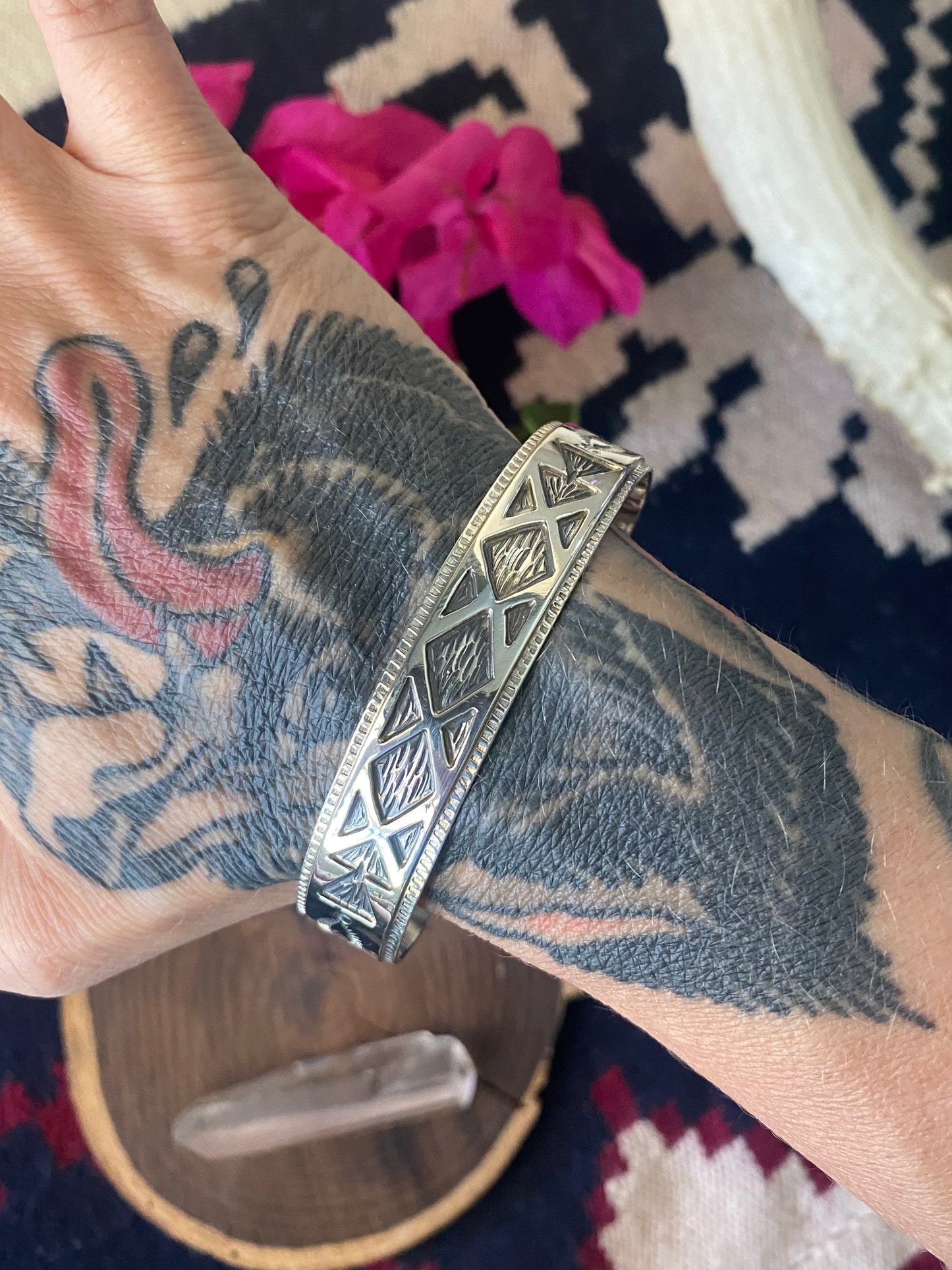 Layered and Stamped Silver Cuff
