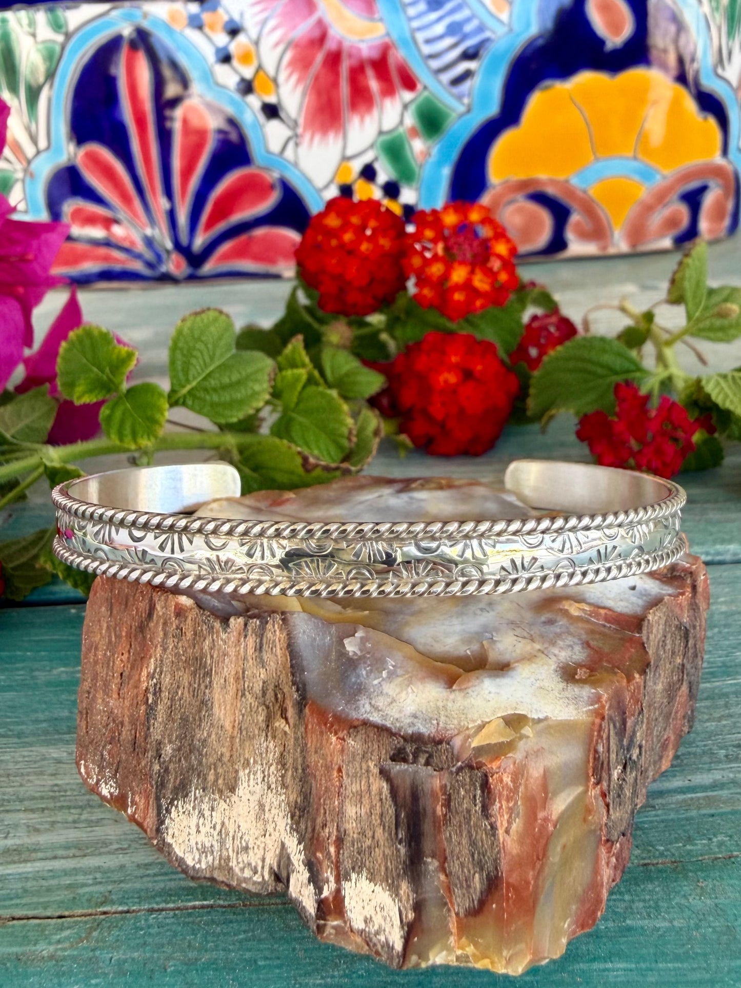 Skinny Stamped Silver Cuff