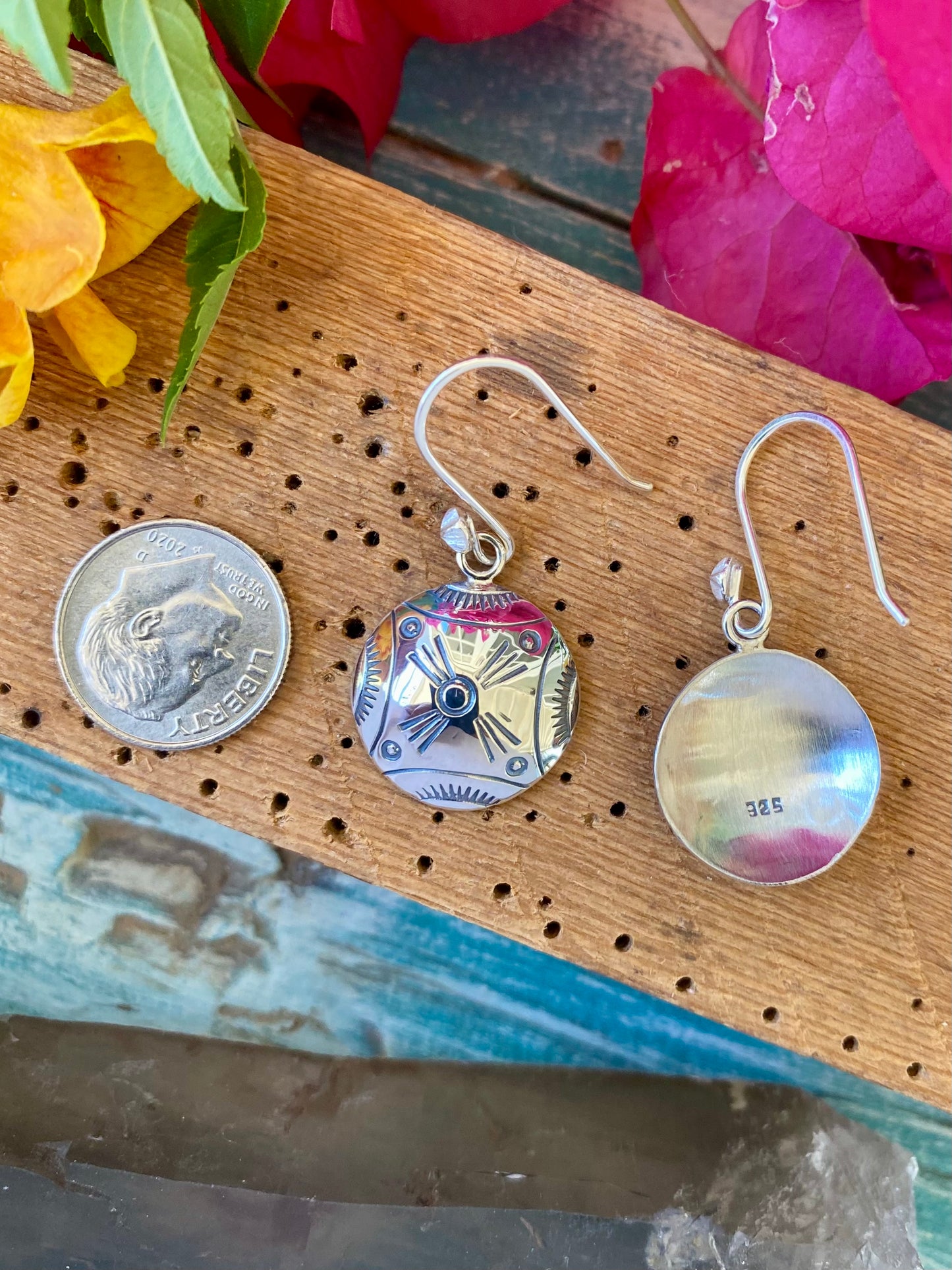 Stamped Disc Dangle Earrings
