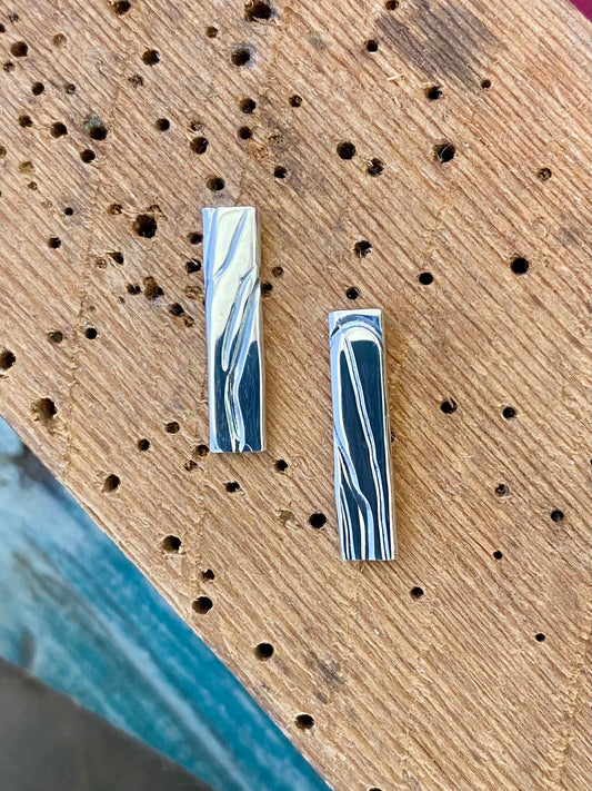 Wire Patterned Silver Stud Earrings