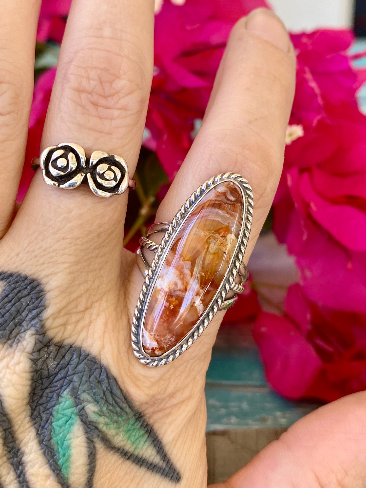 Sterling and Fire Mountain Agate Ring