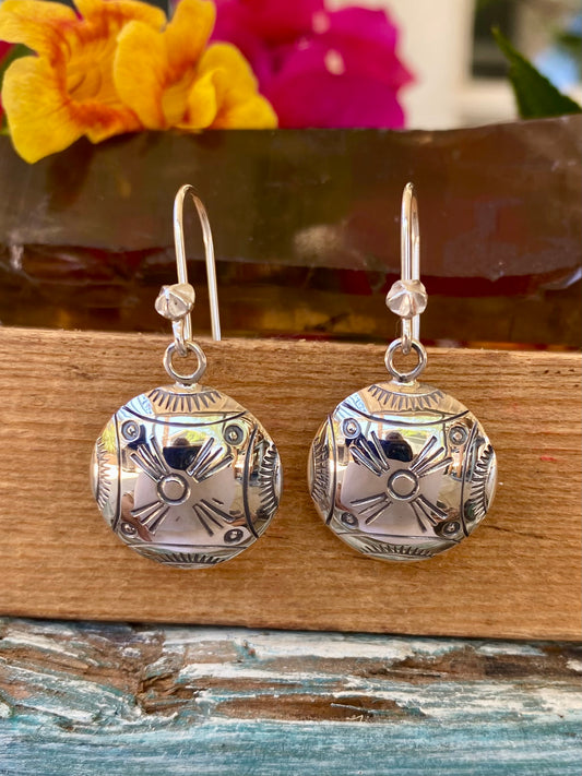 Stamped Disc Dangle Earrings