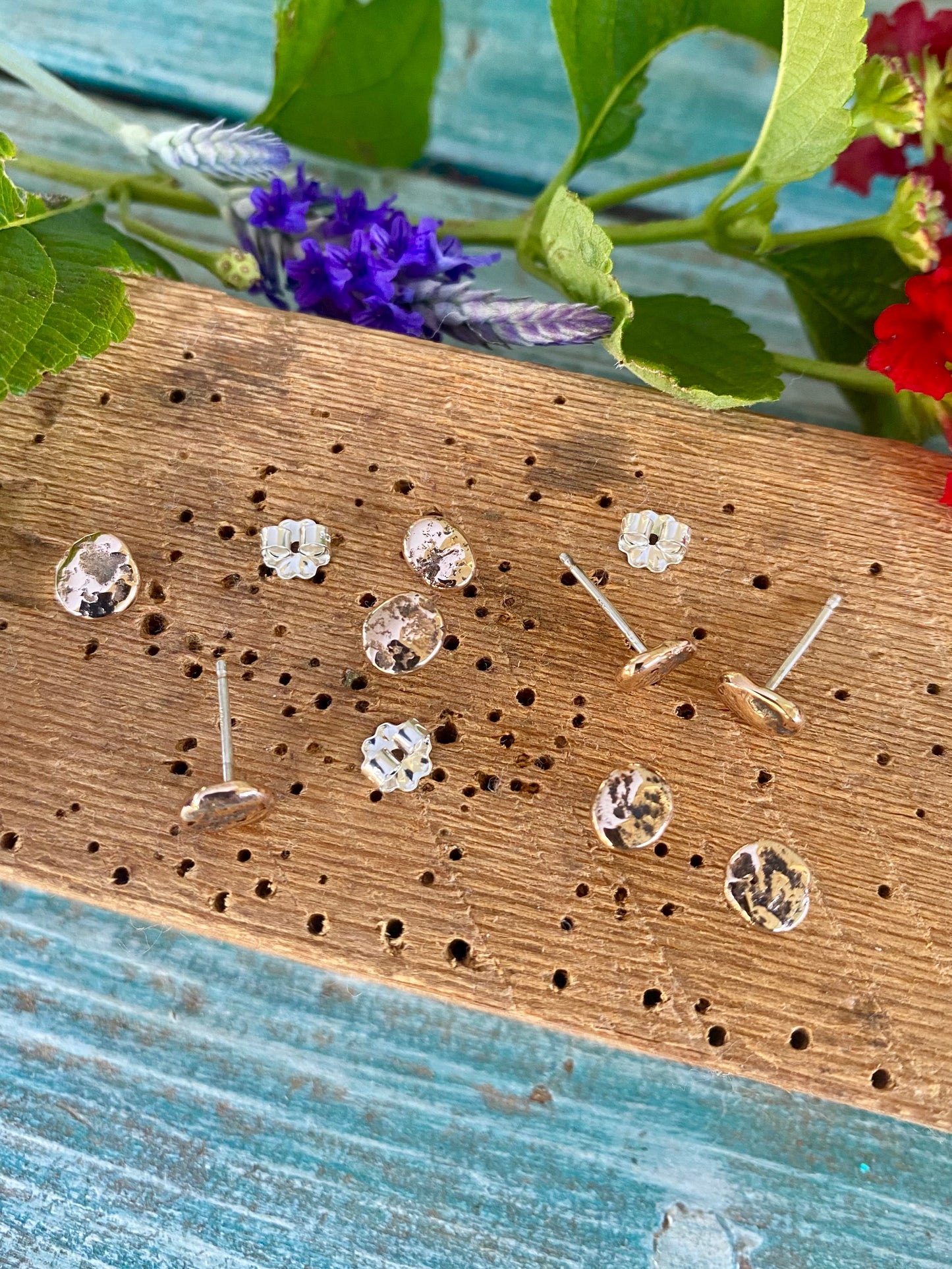 Silver or Bronze Pebble Stud Earrings