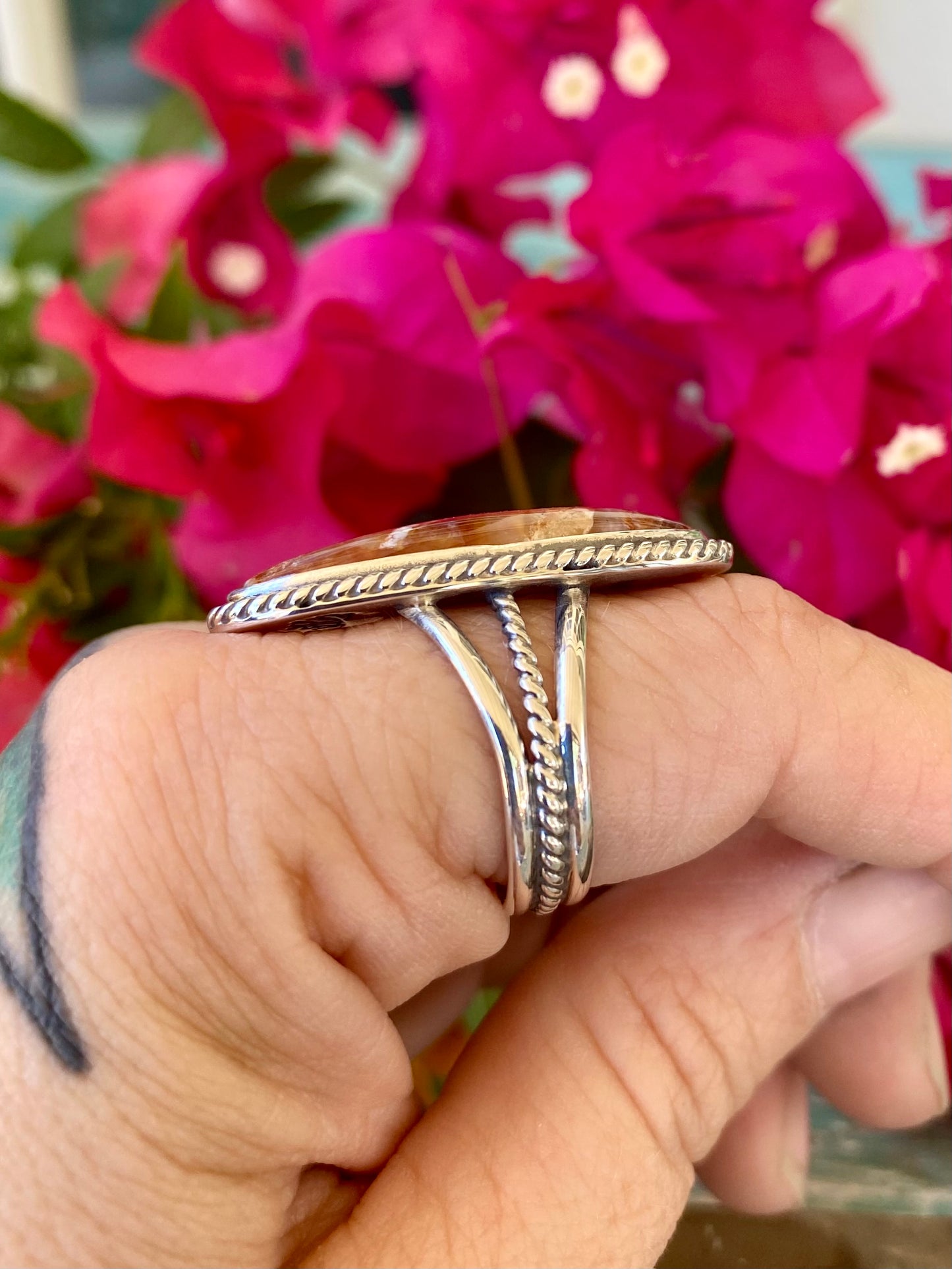 Sterling and Fire Mountain Agate Ring