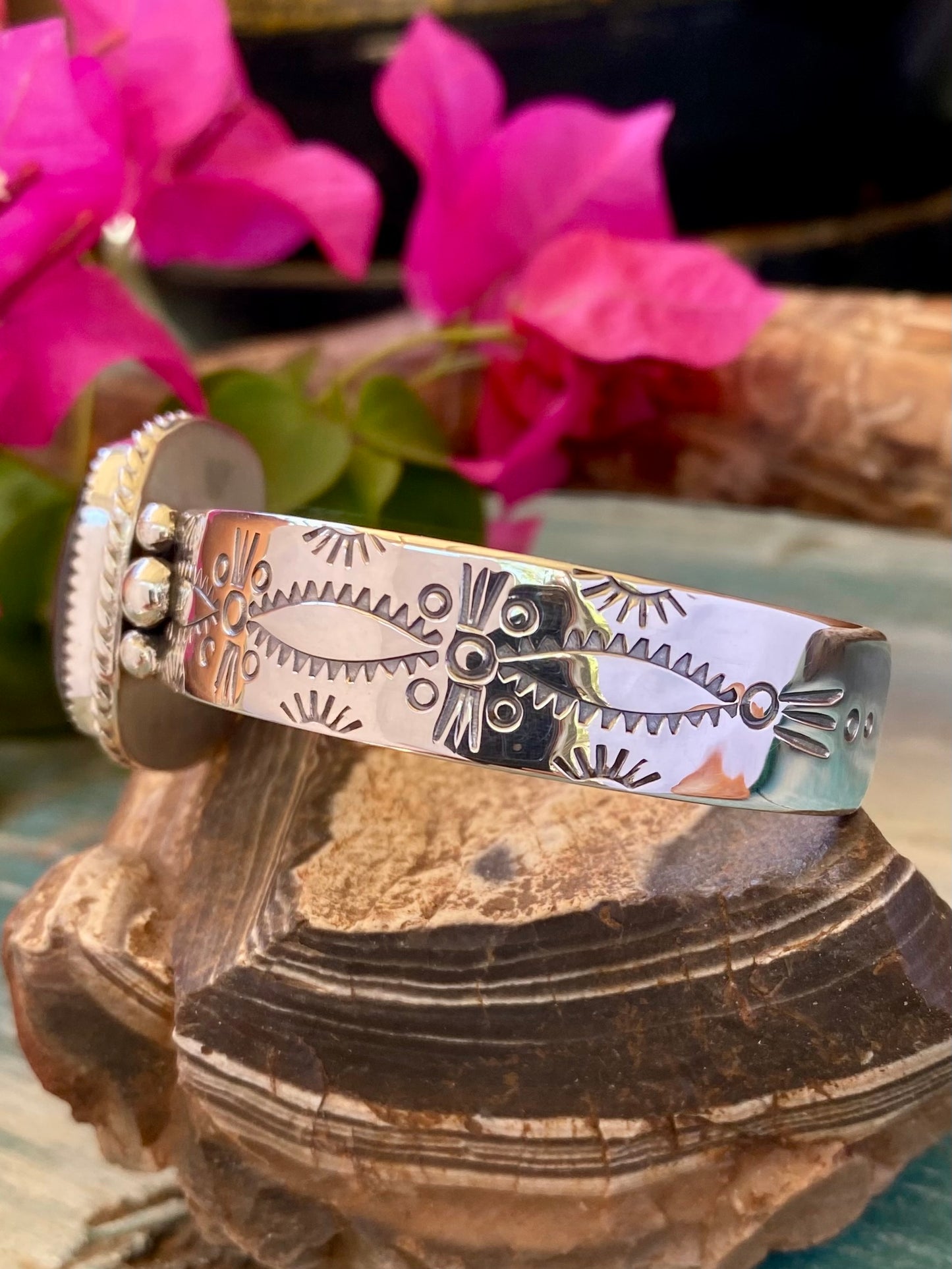 Silver Stamped Labradorite Cuff