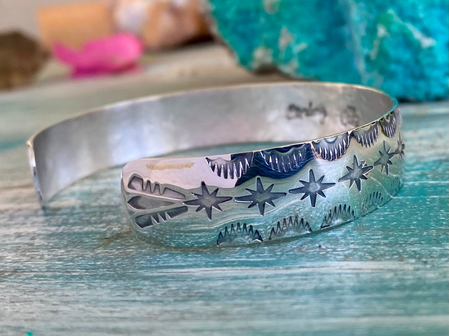 Stamped Star Silver Cuff