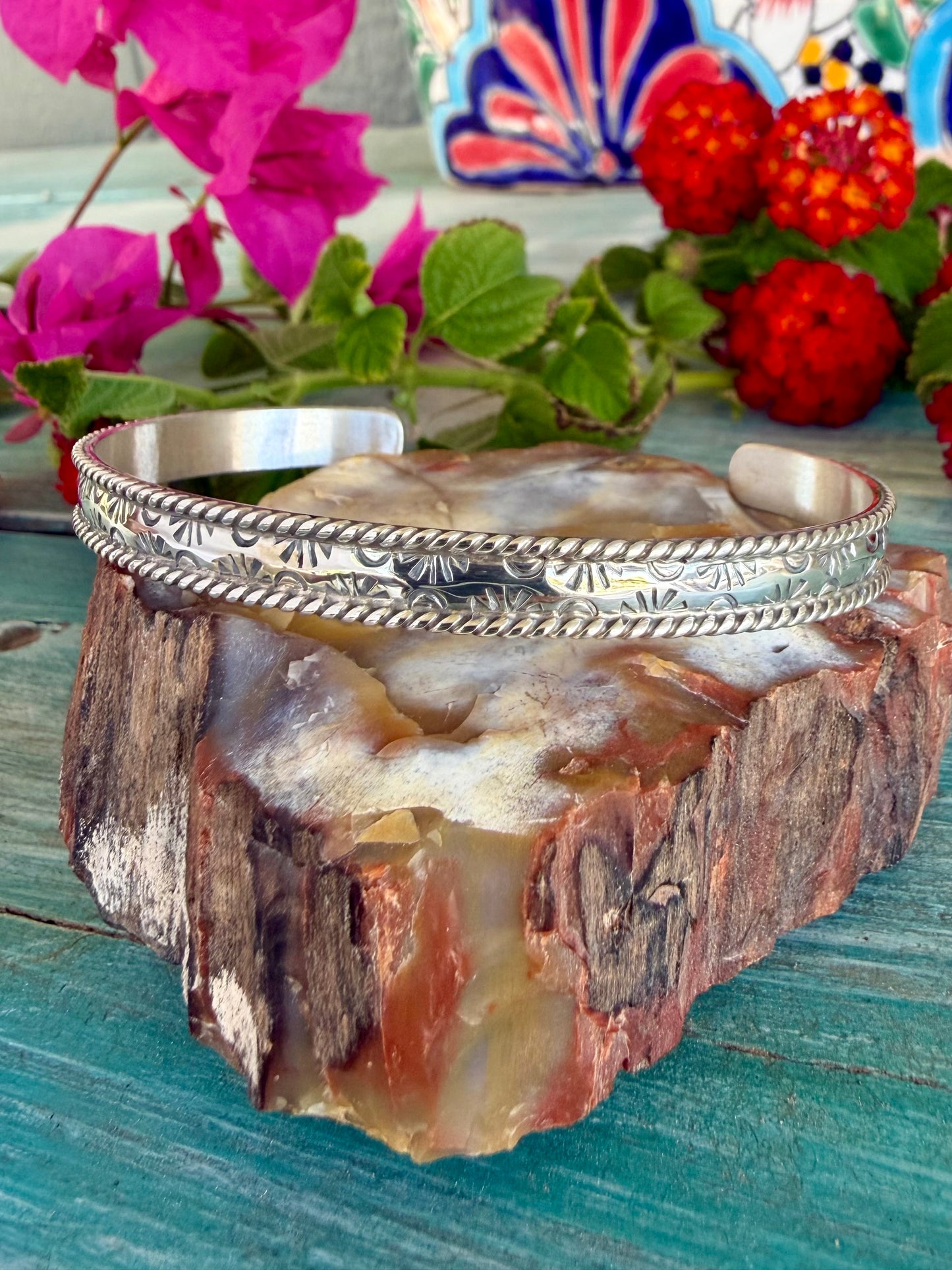 Skinny Stamped Silver Cuff
