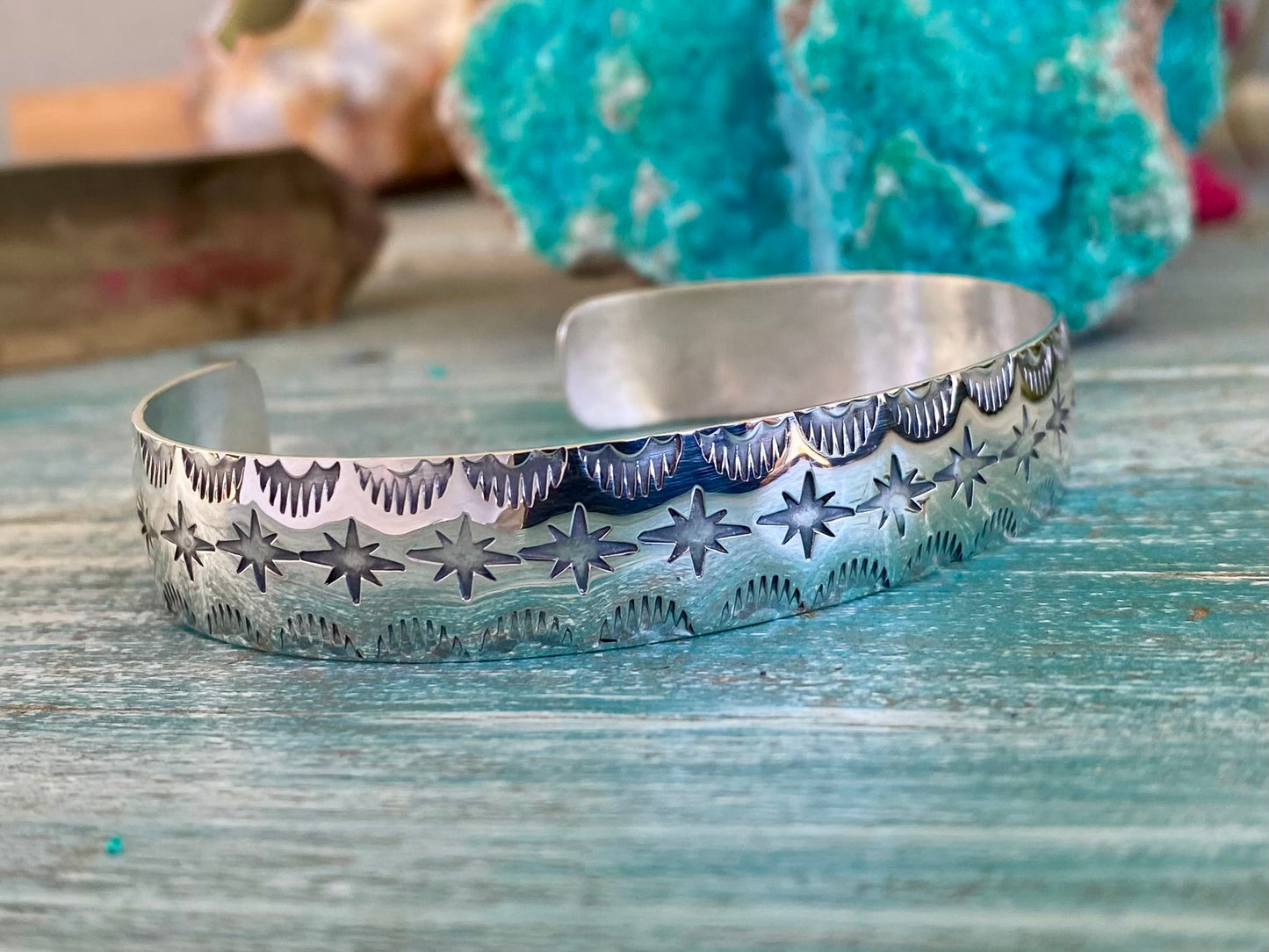 Stamped Star Silver Cuff