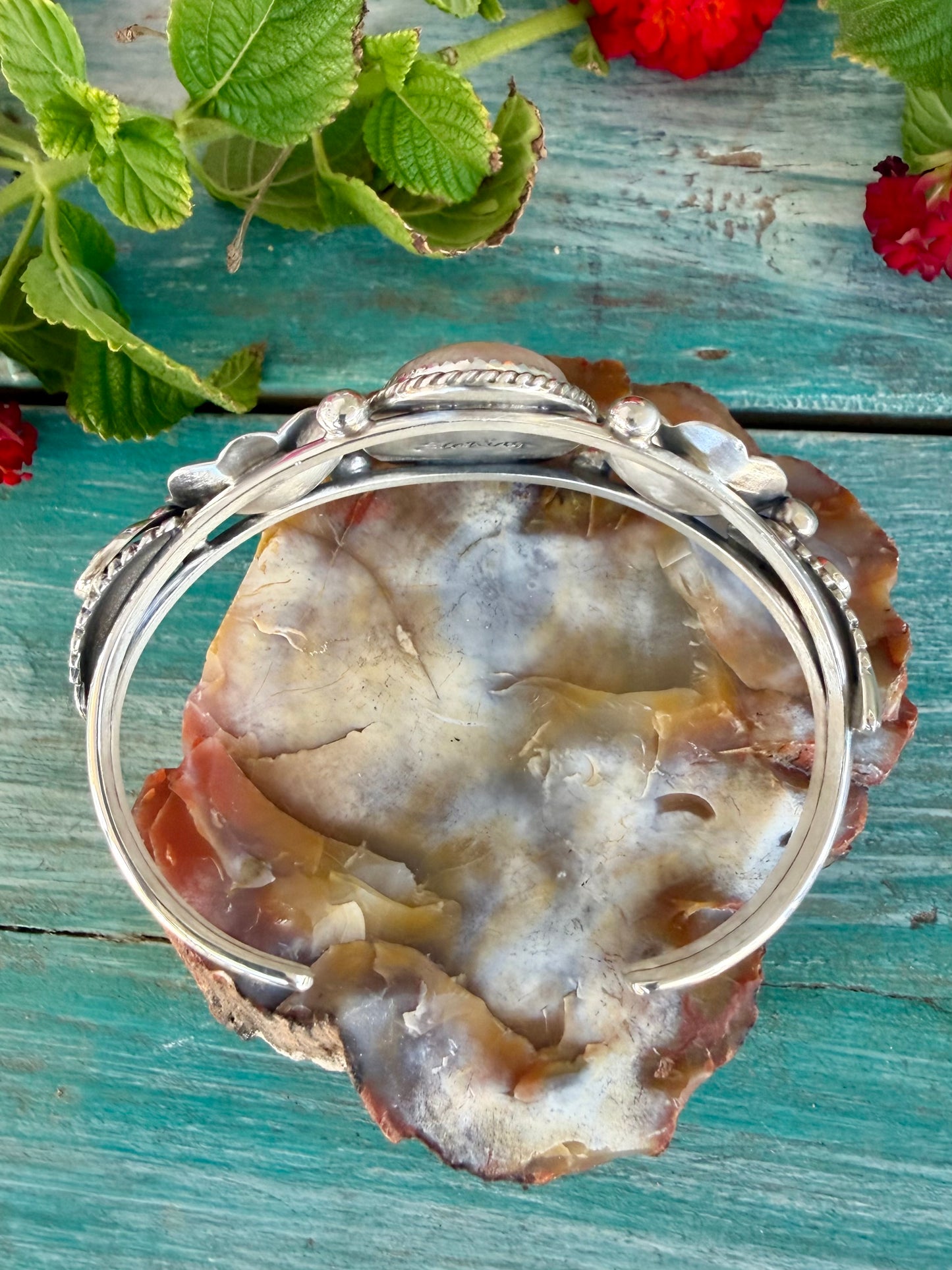Silver and Onyx Flower Cuff