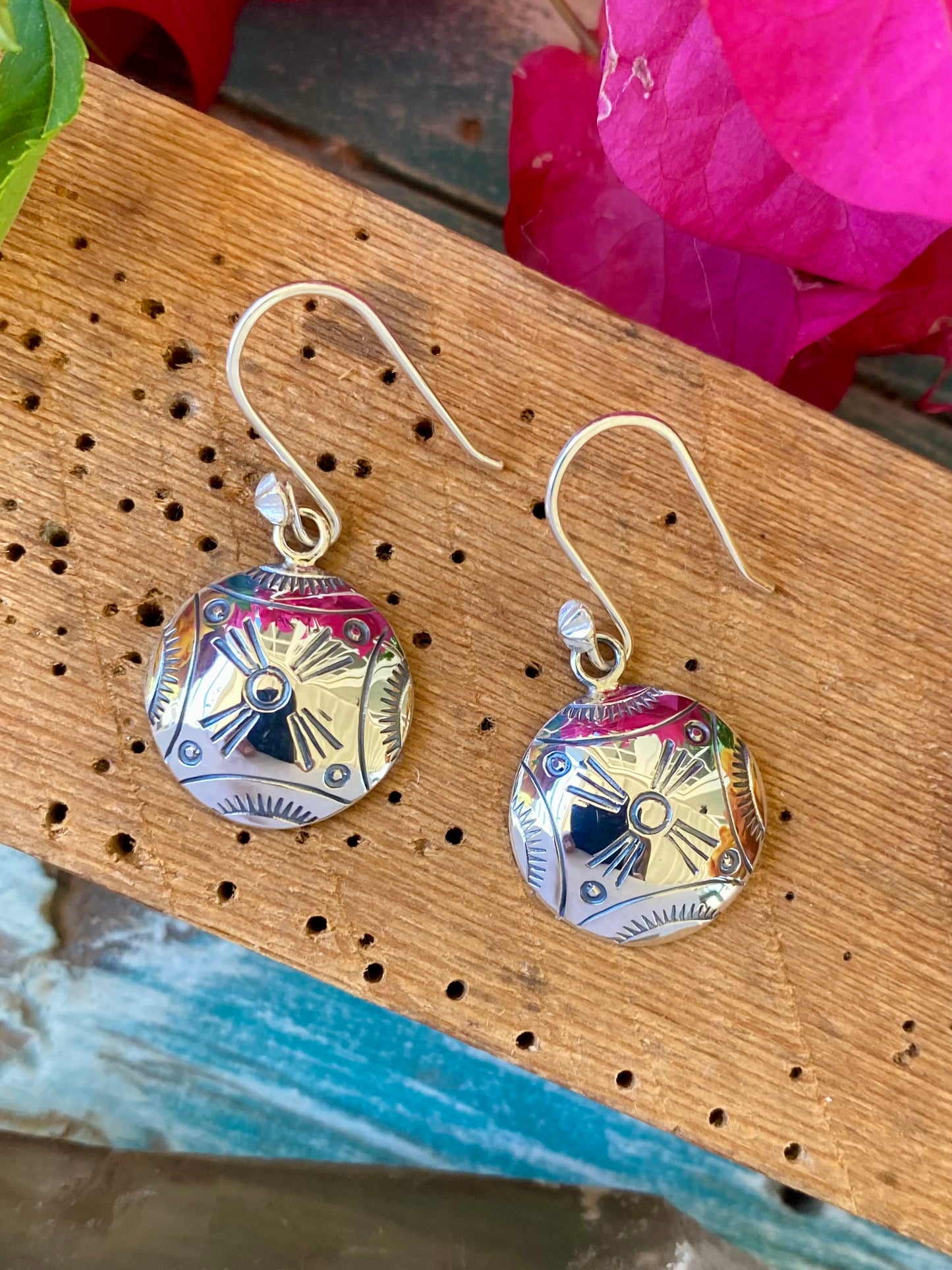 Stamped Disc Dangle Earrings