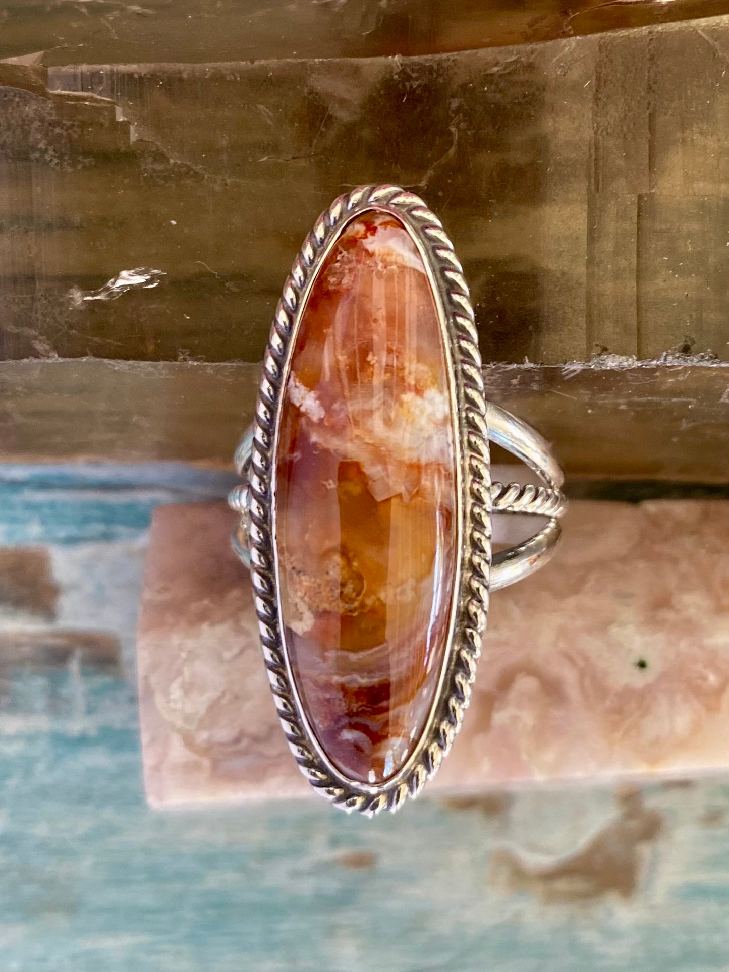Sterling and Fire Mountain Agate Ring
