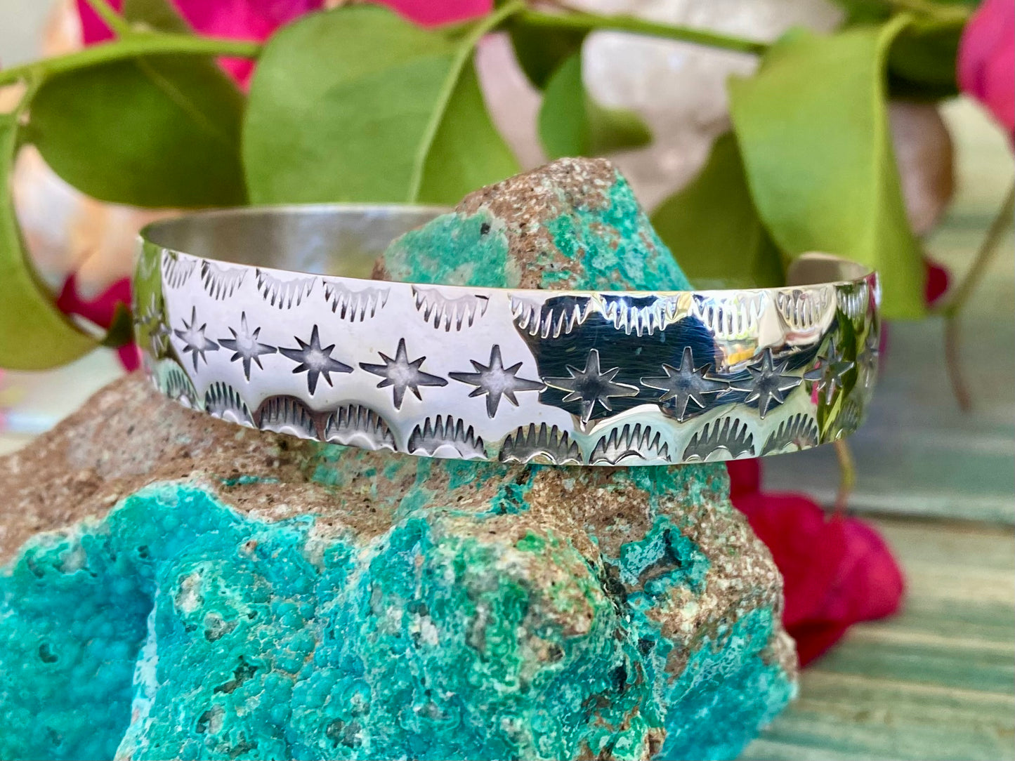 Stamped Star Silver Cuff