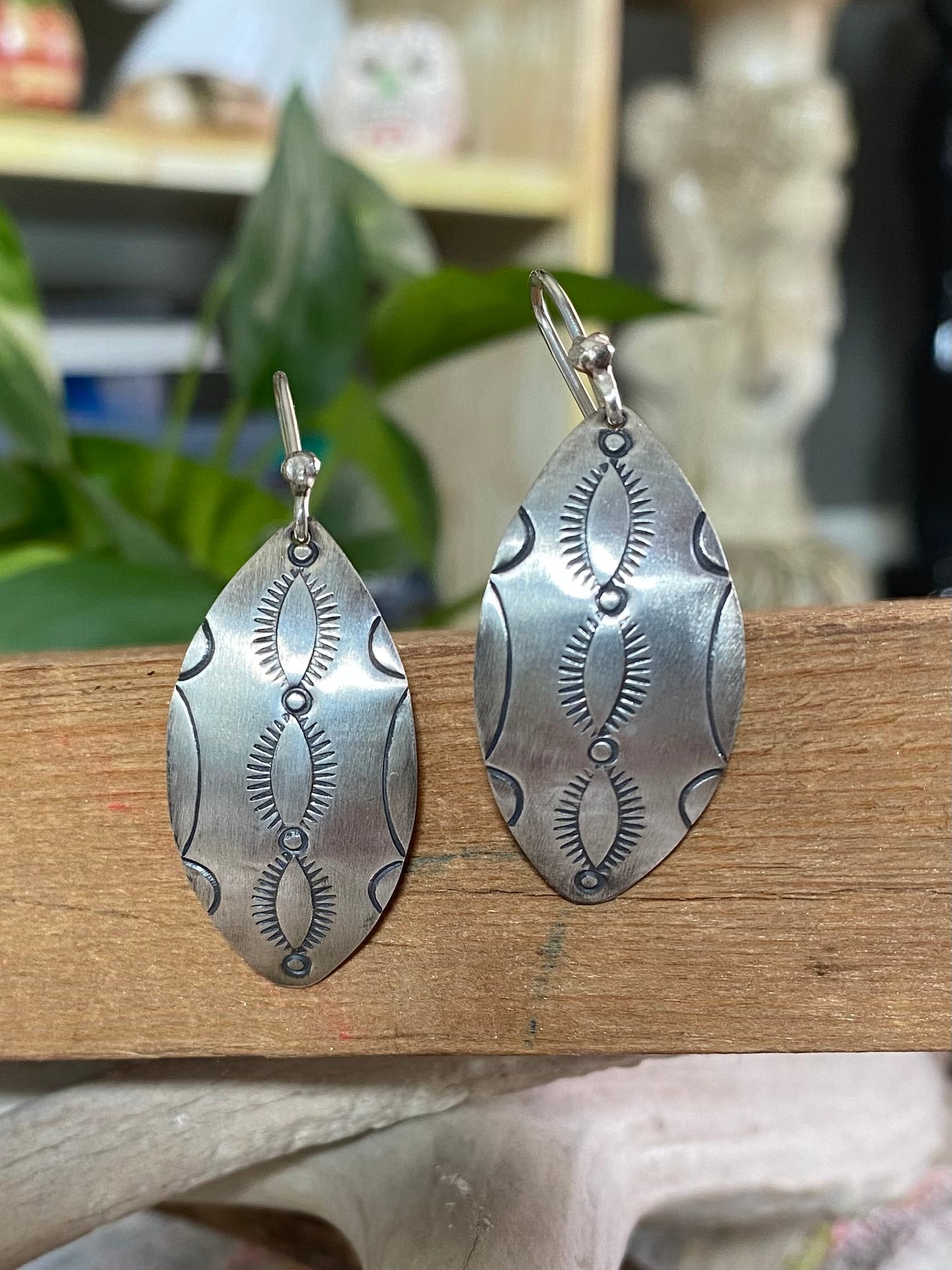 Stamped Silver Dangle Earrings