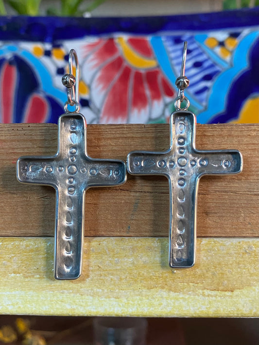 Silver  Shadowbox Cross Earrings