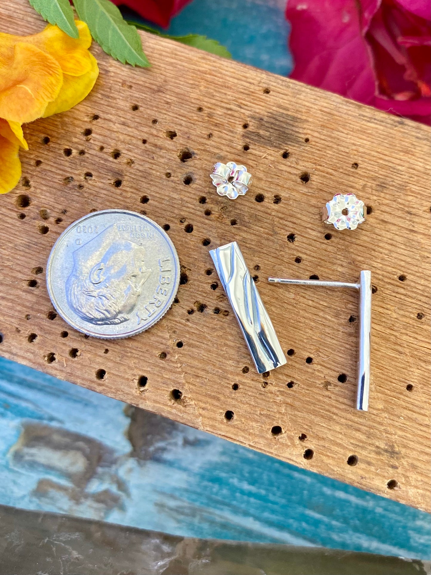 Wire Patterned Silver Stud Earrings