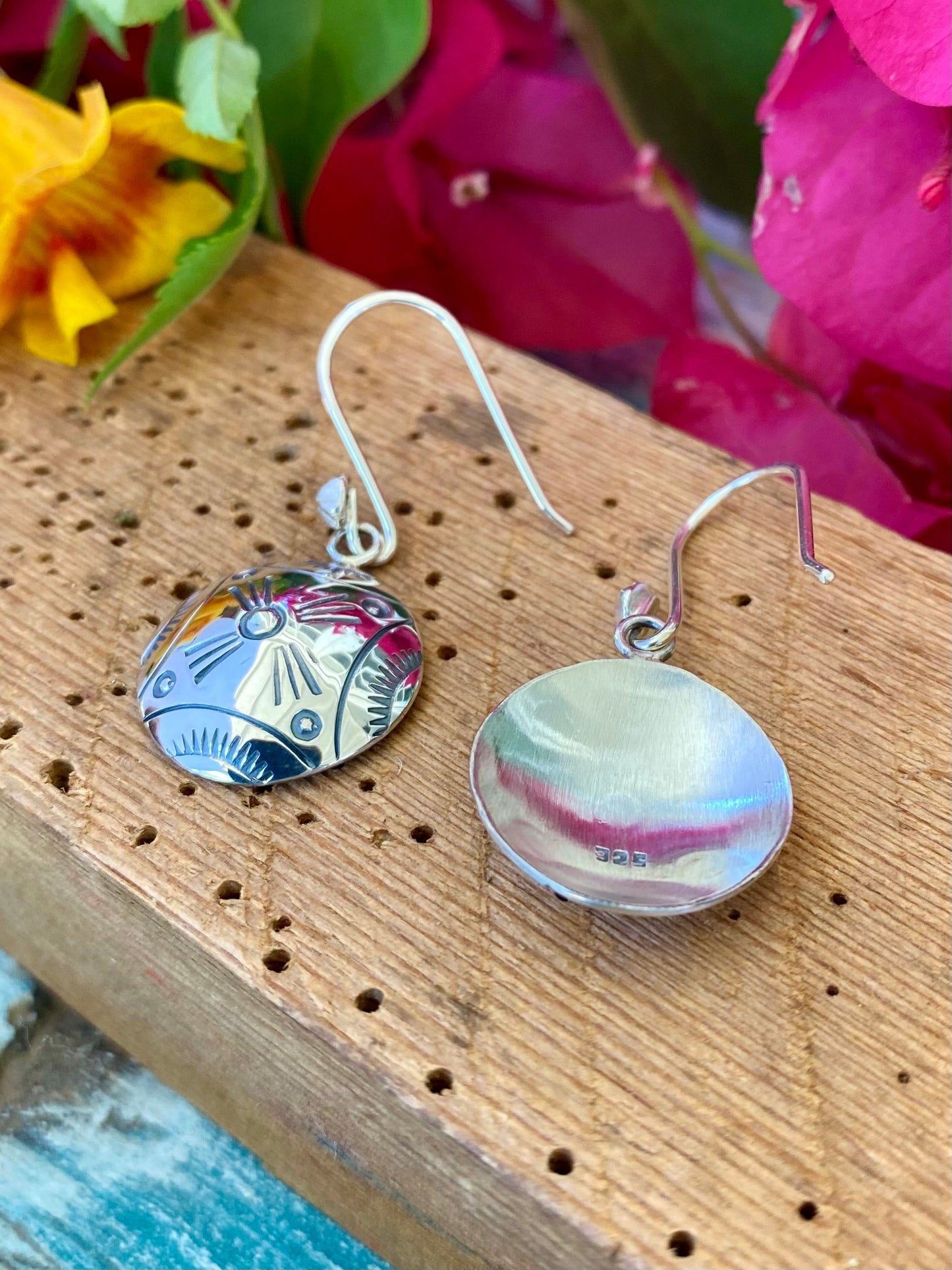 Stamped Disc Dangle Earrings