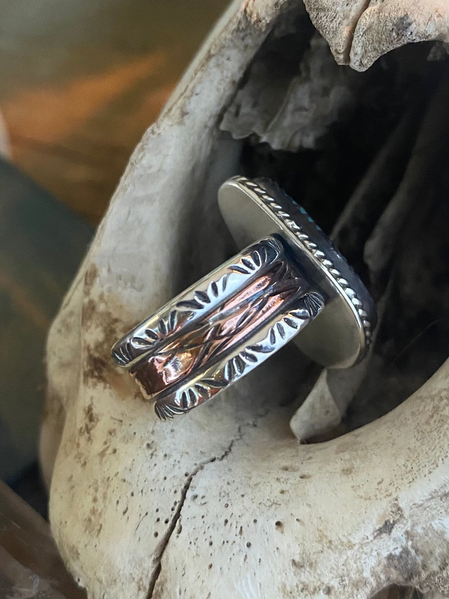 Turquoise Ring with Silver and Copper