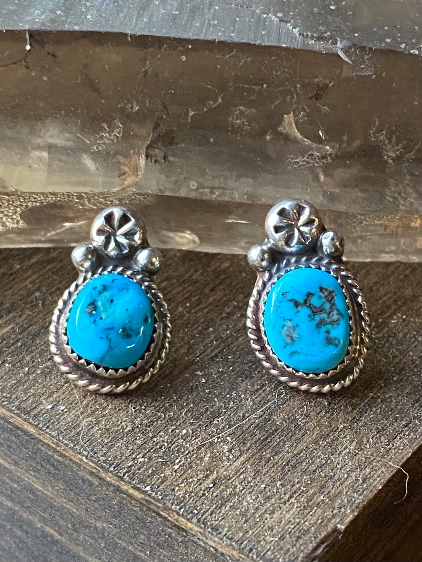 Stamped Turquoise Stud earrings