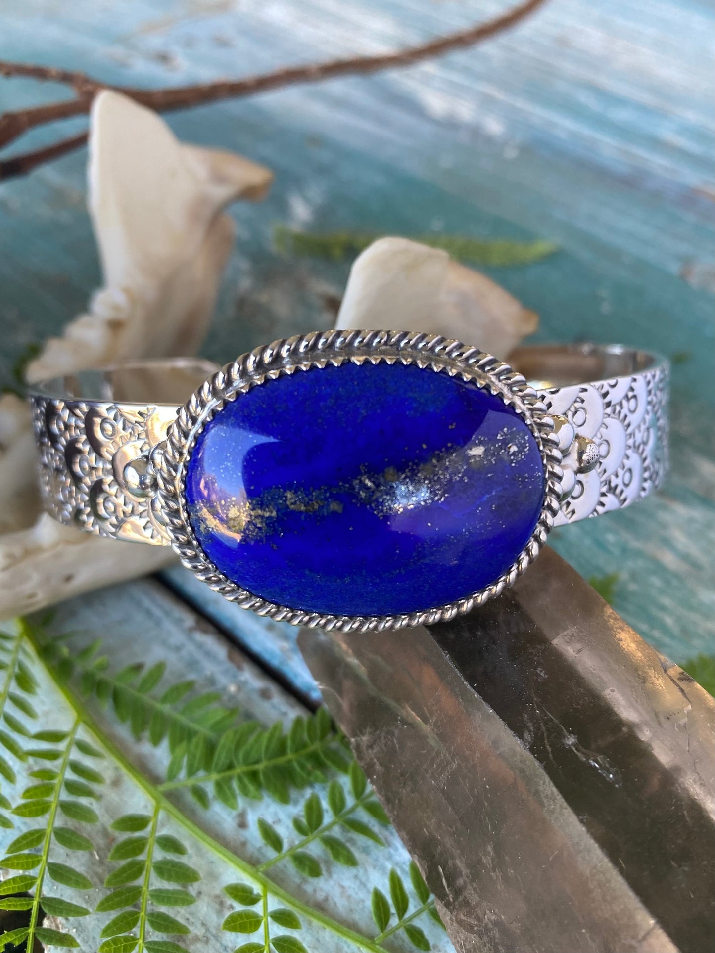 Lapis Stamped Cuff