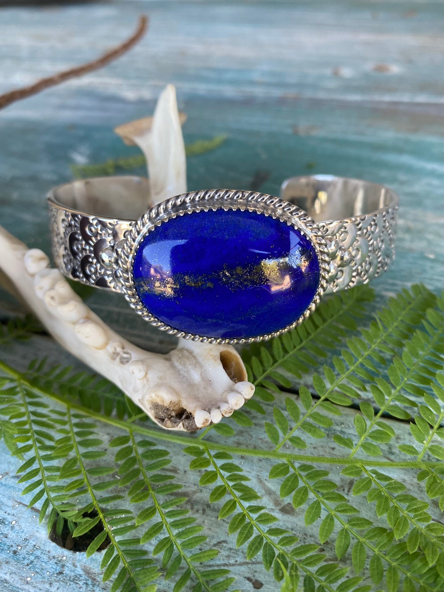 Lapis Stamped Cuff