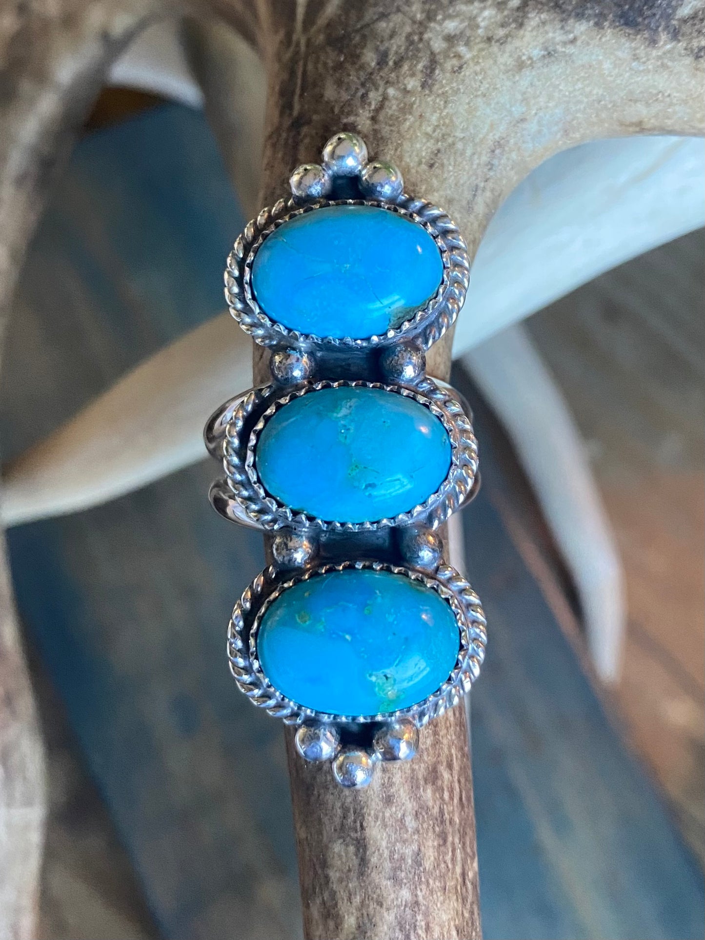 Three Stone Turquoise Statement Ring