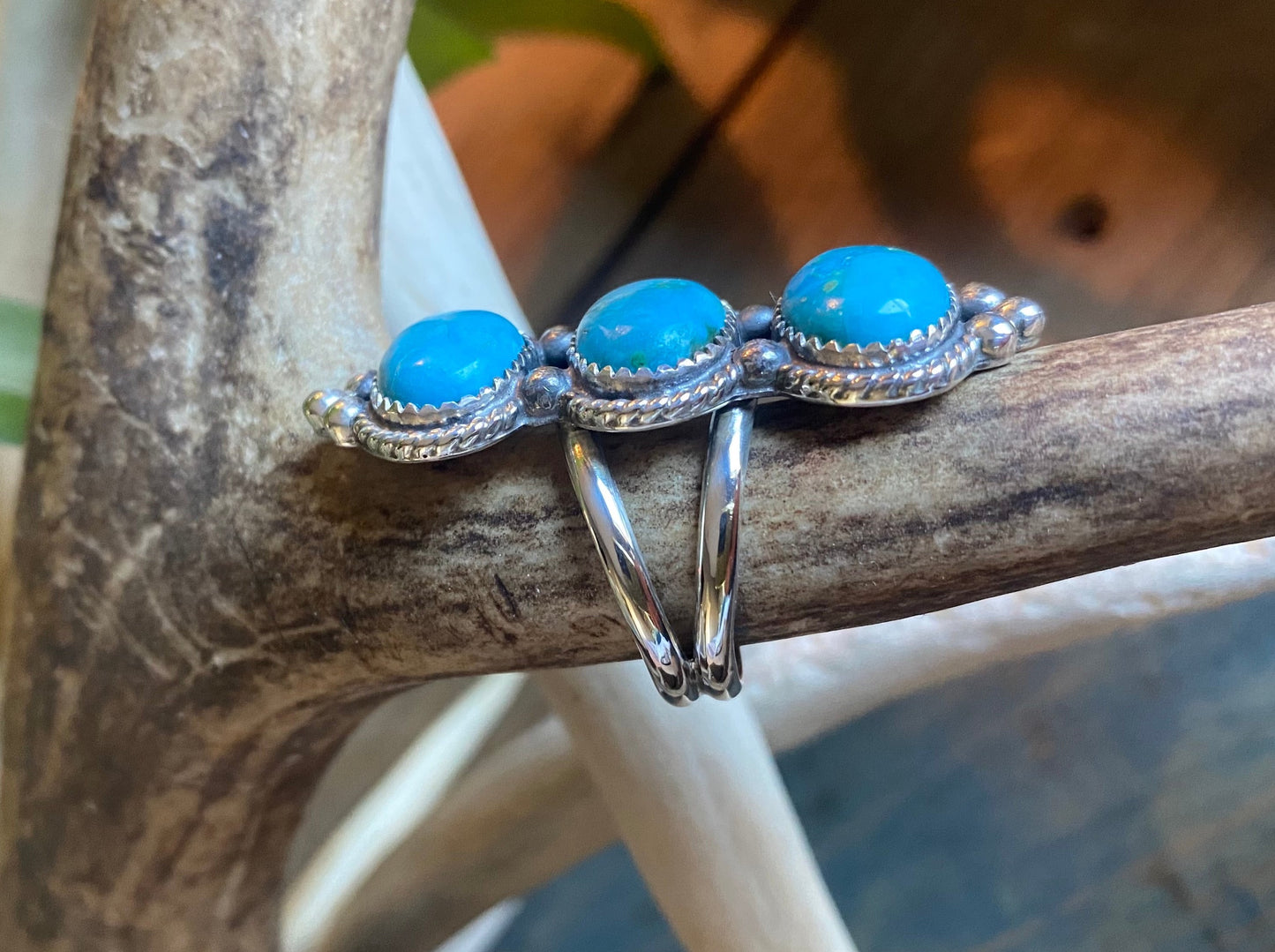 Three Stone Turquoise Statement Ring