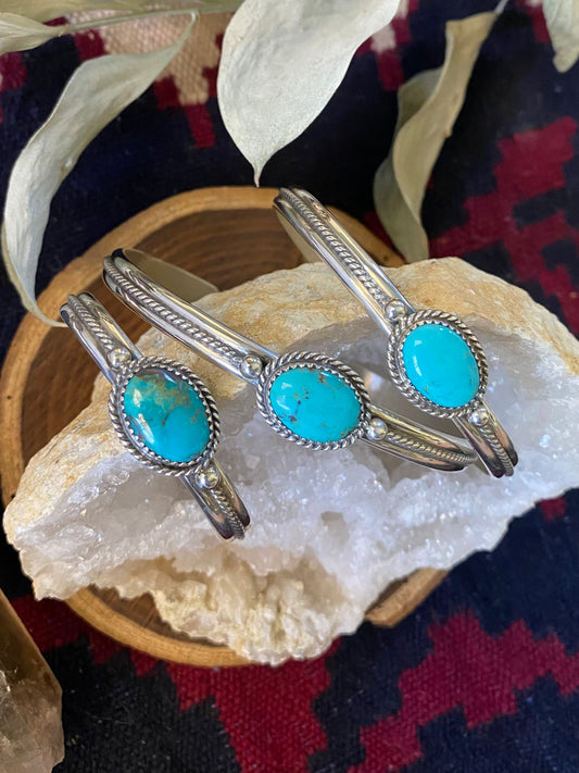 Turquoise and Silver Twist Cuff Bracelets