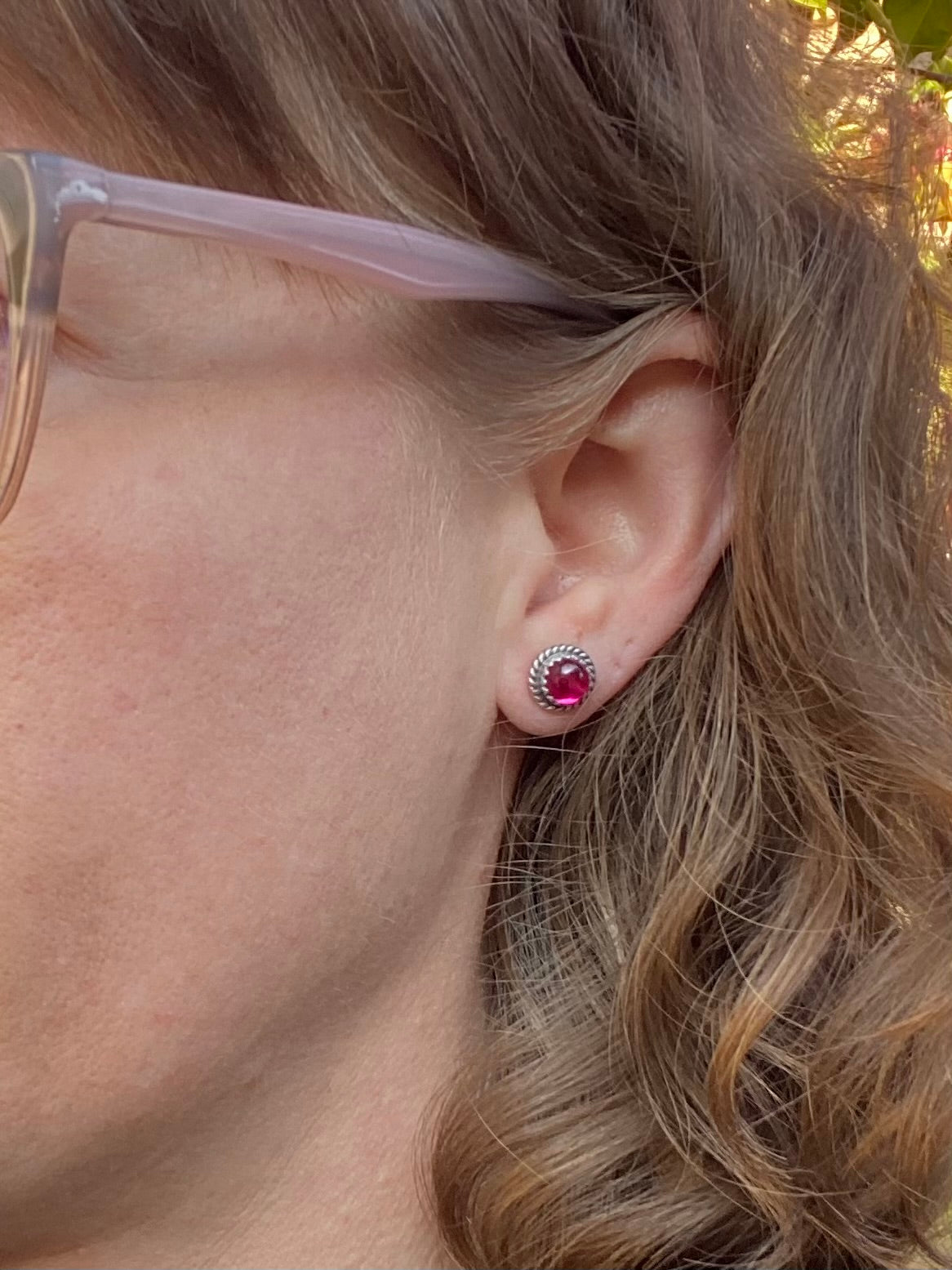 Ruby Colored Stud Earrings