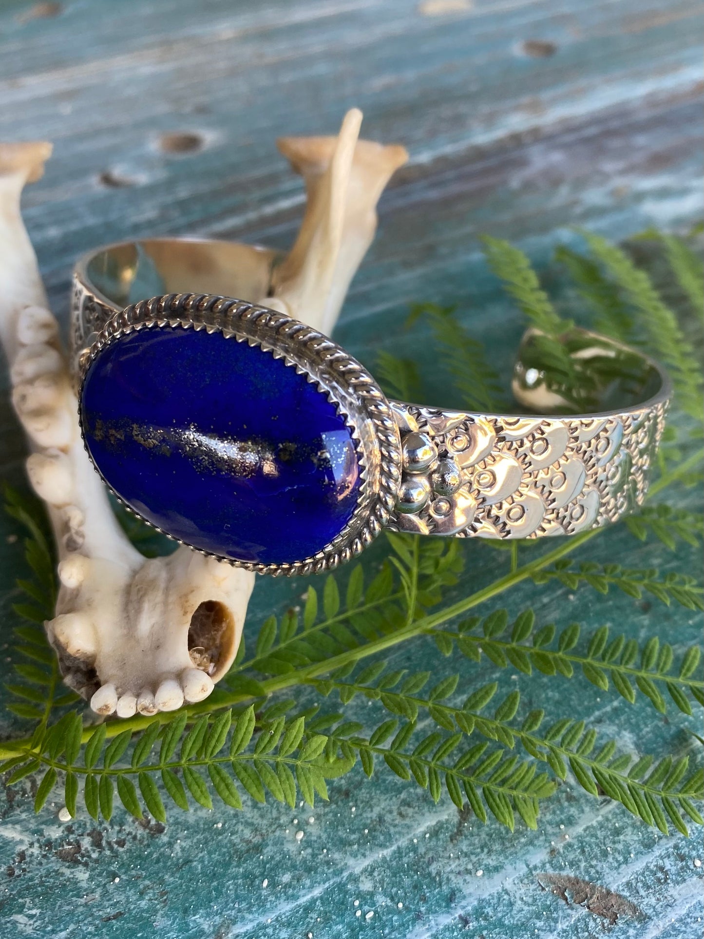 Lapis Stamped Cuff