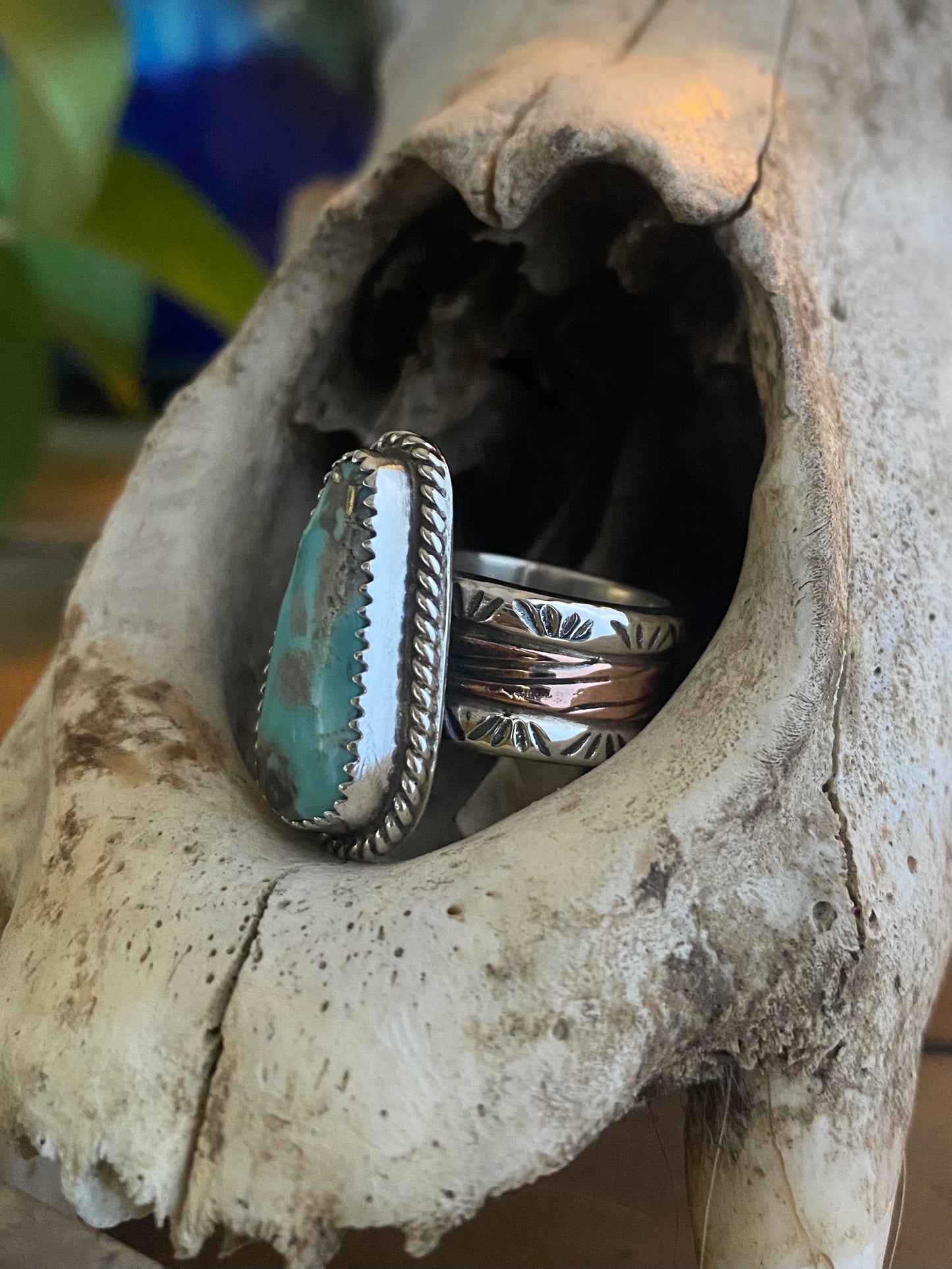 Turquoise Ring with Silver and Copper