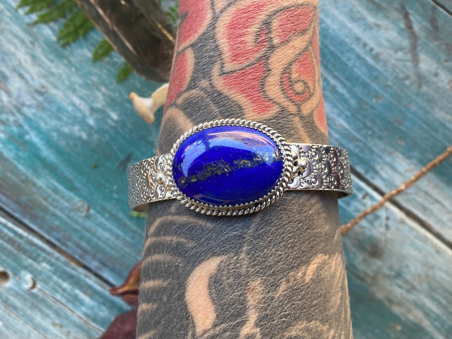 Lapis Stamped Cuff