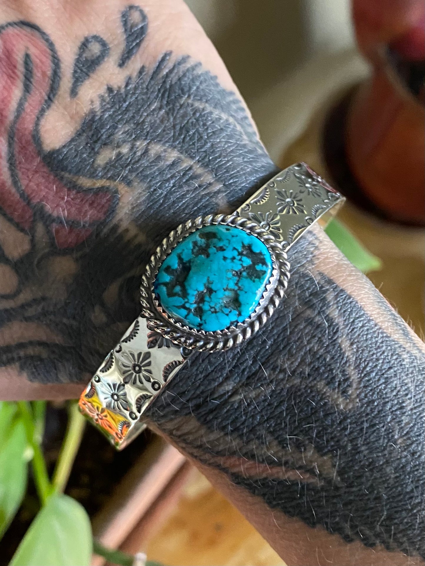 Stamped Turquoise Cuff