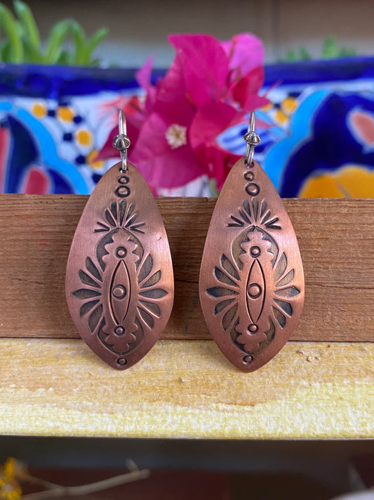 Stamped Copper Dangle Earrings