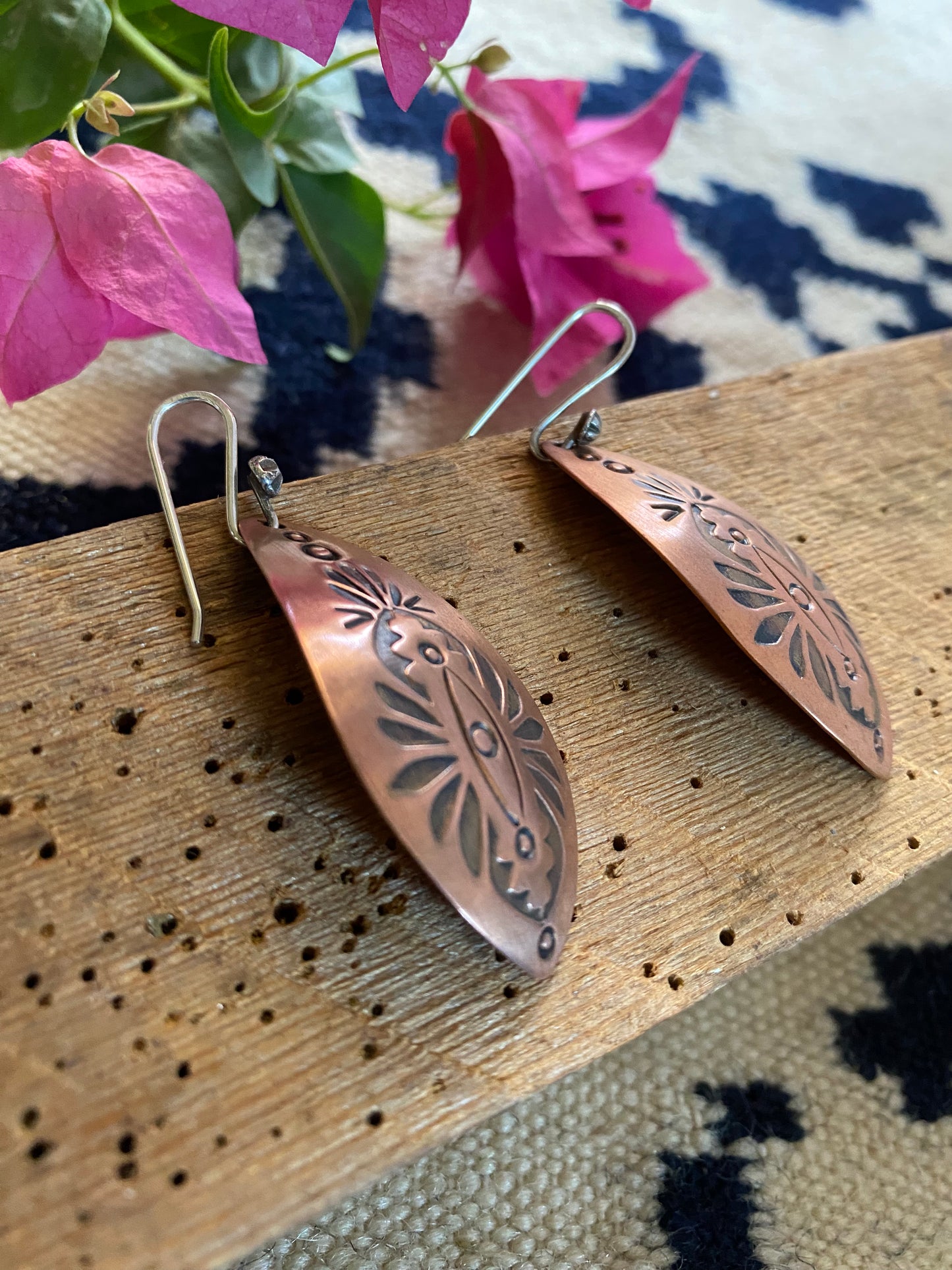 Stamped Copper Dangle Earrings