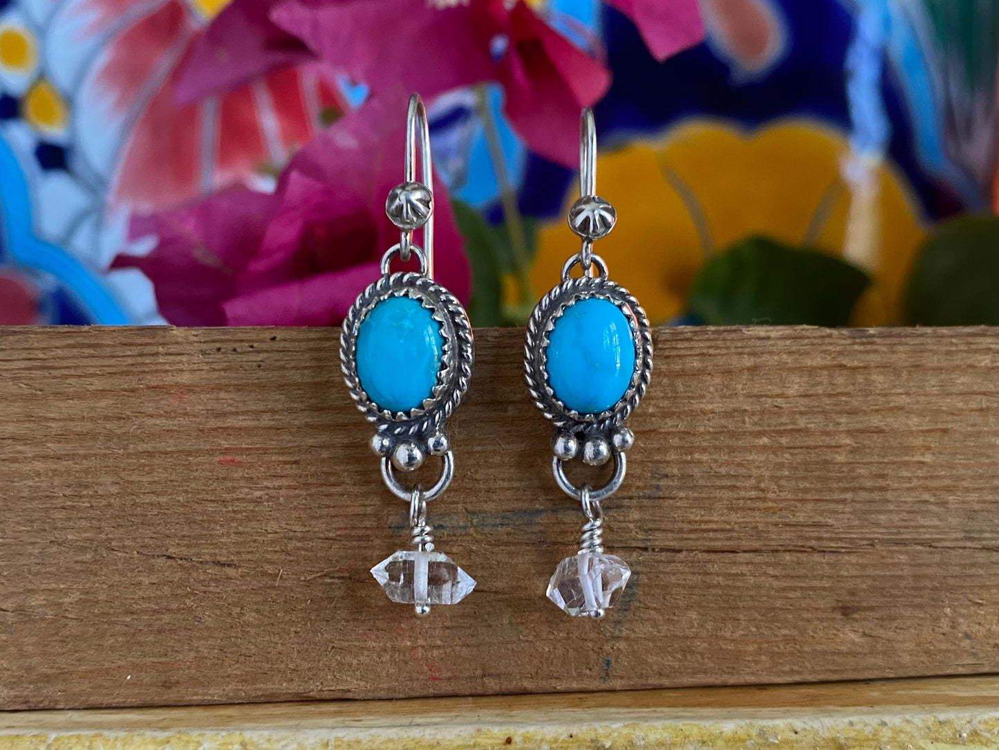 Turquoise and Herkimer Diamond Earrings