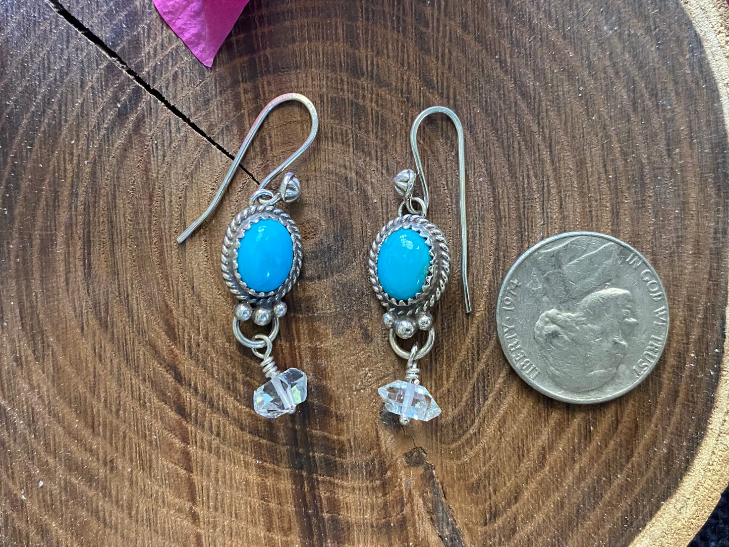 Turquoise and Herkimer Diamond Earrings