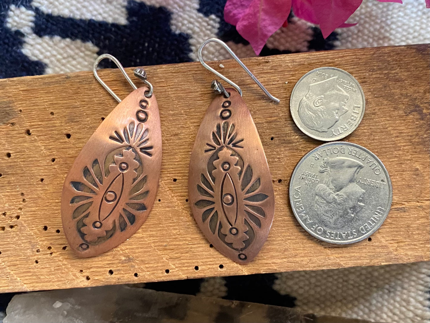 Stamped Copper Dangle Earrings