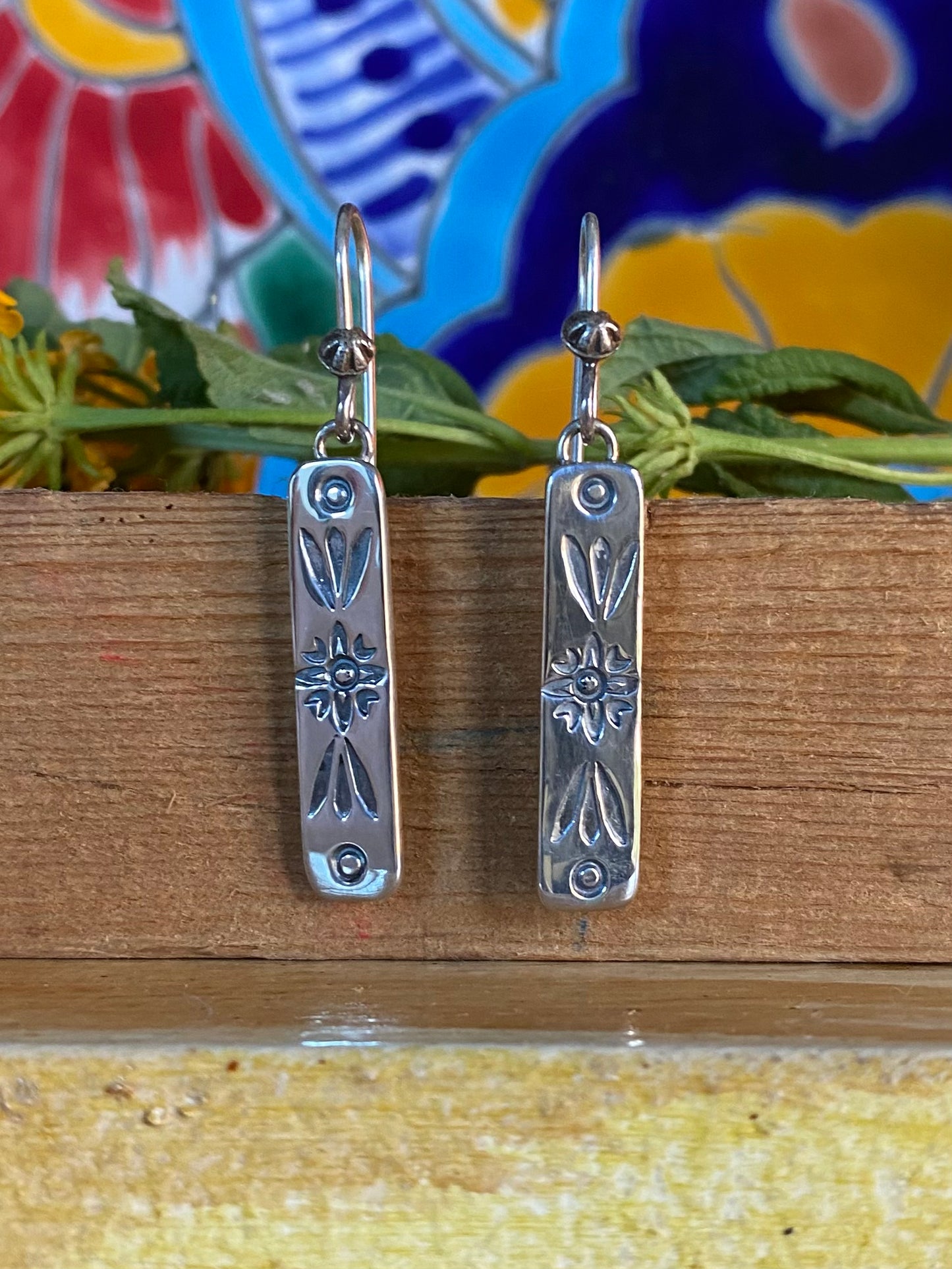 Stamped Silver Dangle Earrings