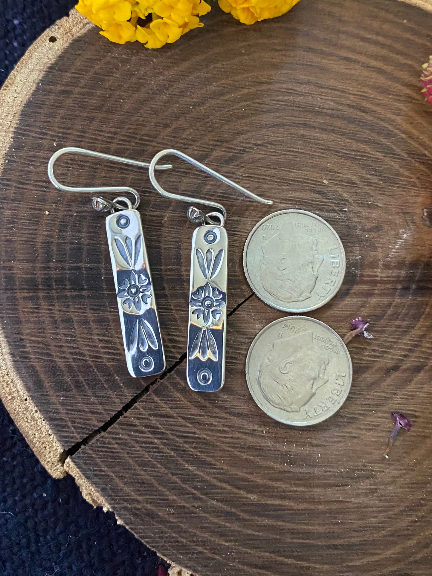 Stamped Silver Dangle Earrings