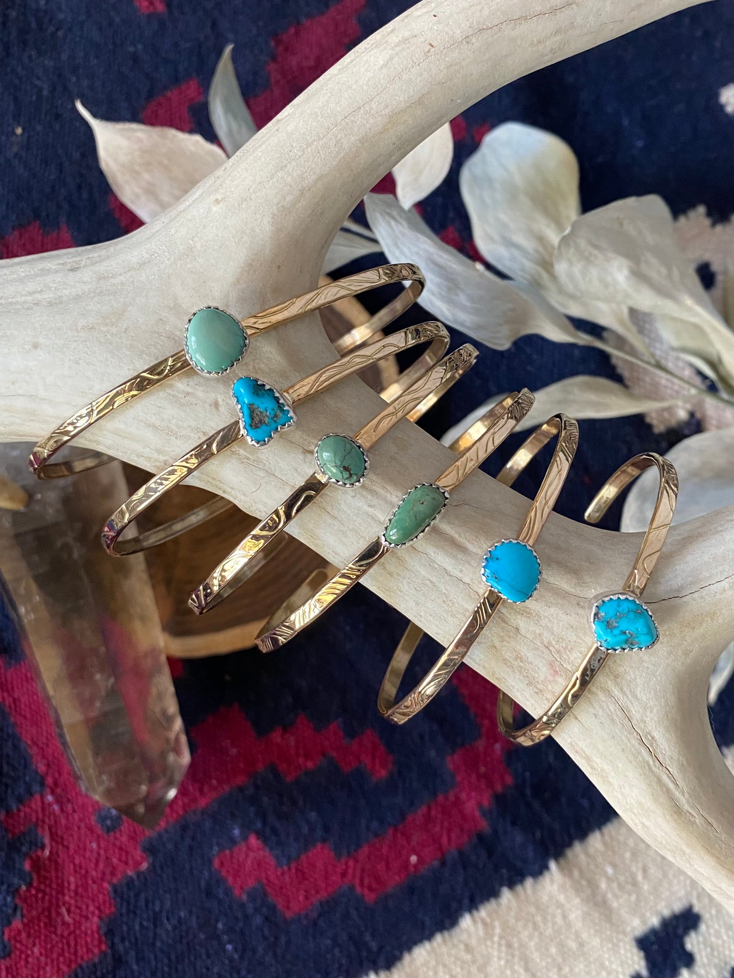 Gold Fill Thin Wire Cuff With Turquoise