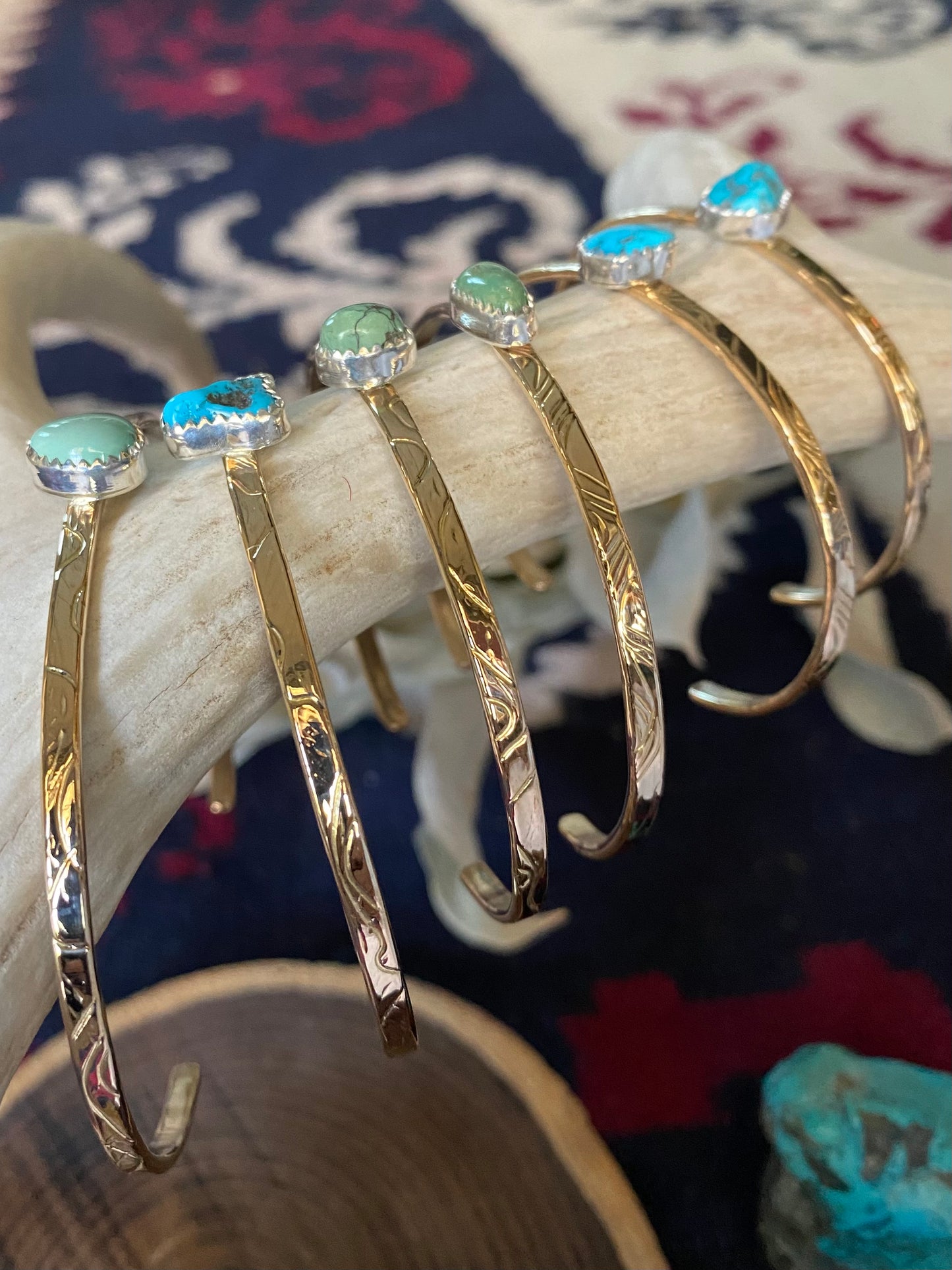 Gold Fill Thin Wire Cuff With Turquoise