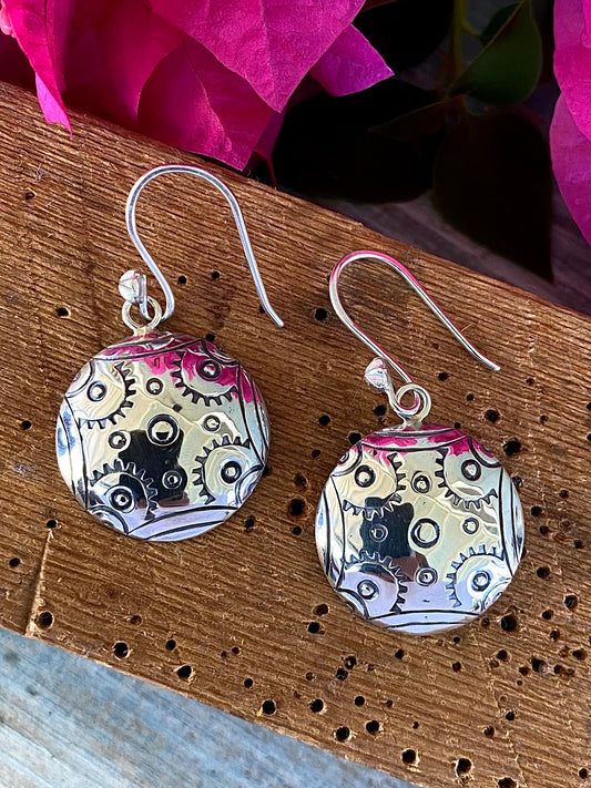 Silver Stamped Disc Earrings